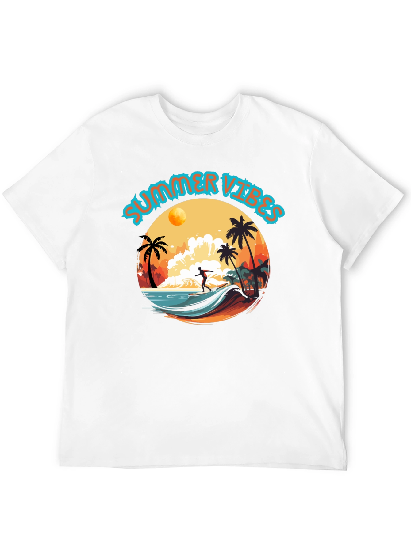 Summer Vibes Black Graphic T-Shirt Surfer Design