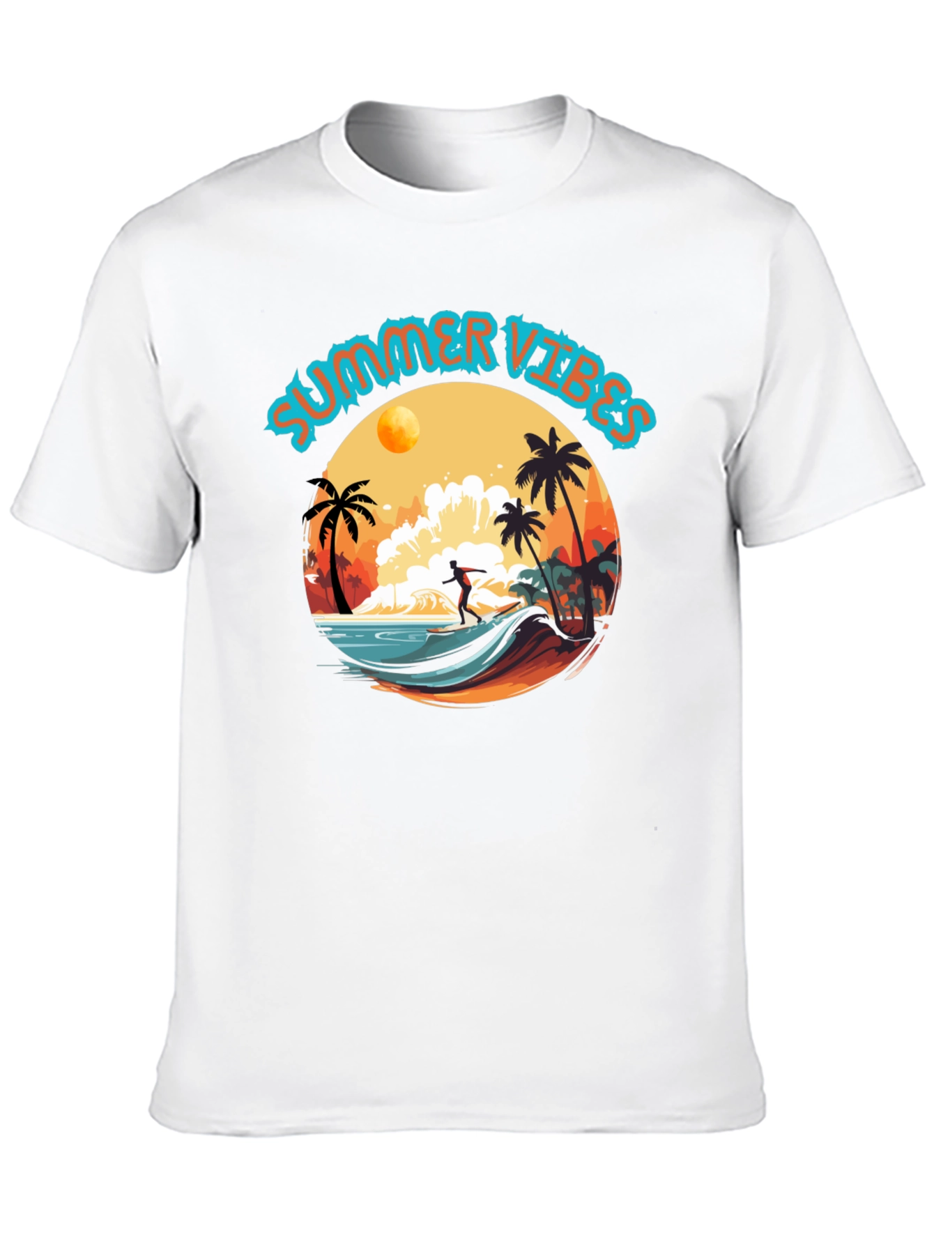 Summer Vibes Black Graphic T-Shirt Surfer Design
