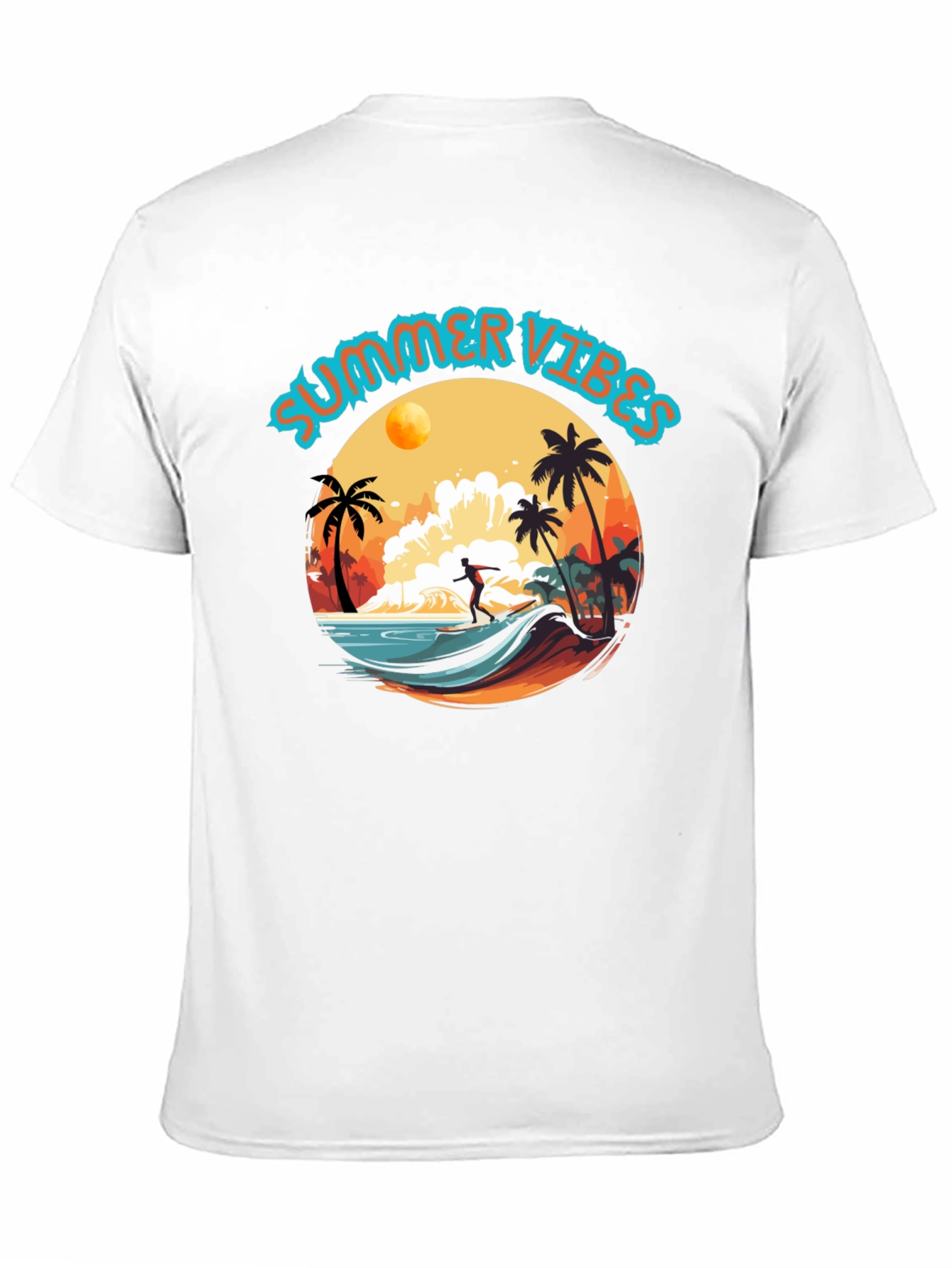Summer Vibes Black Graphic T-Shirt Surfer Design