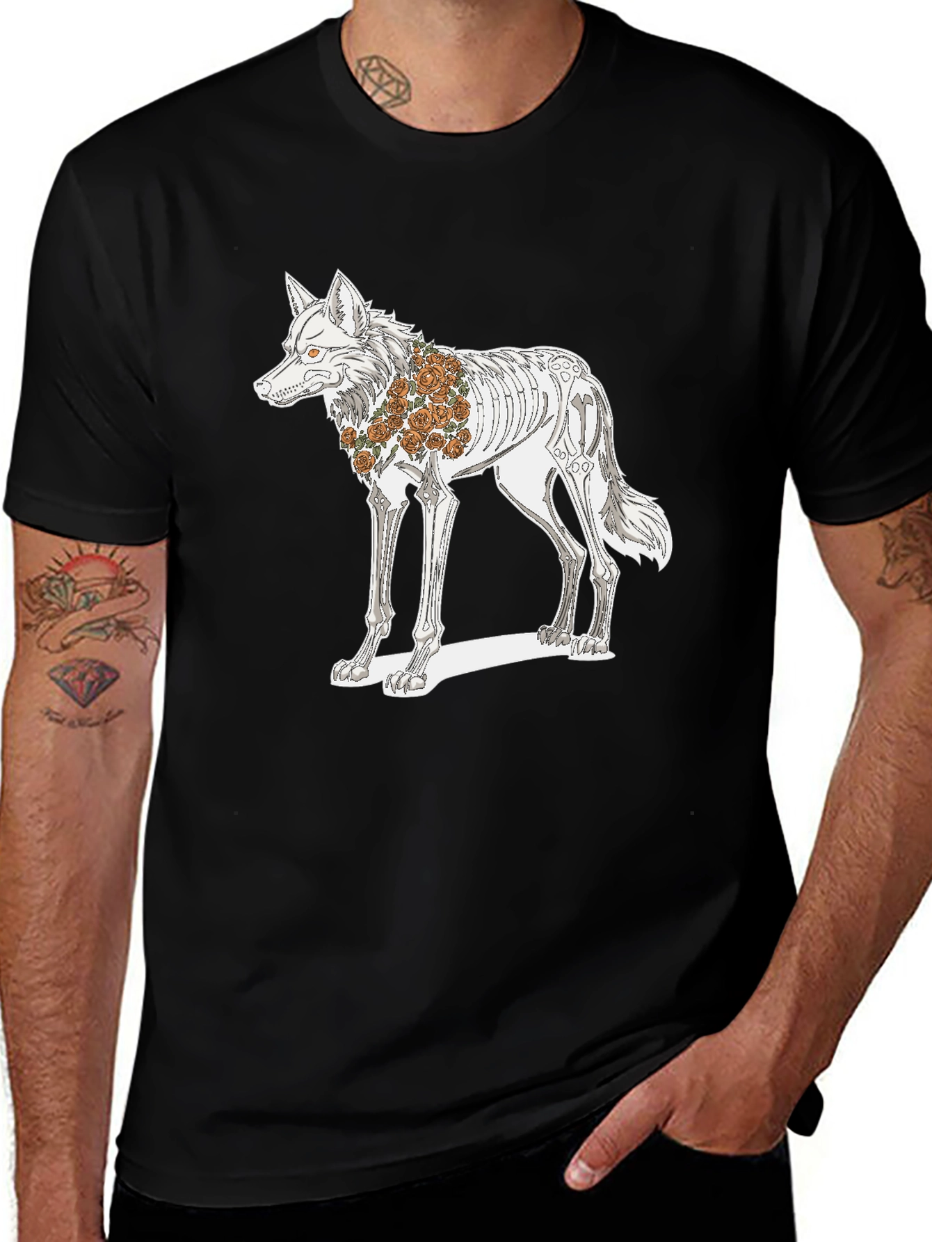 Day of the Dead Wolf Skeleton Graphic Tee