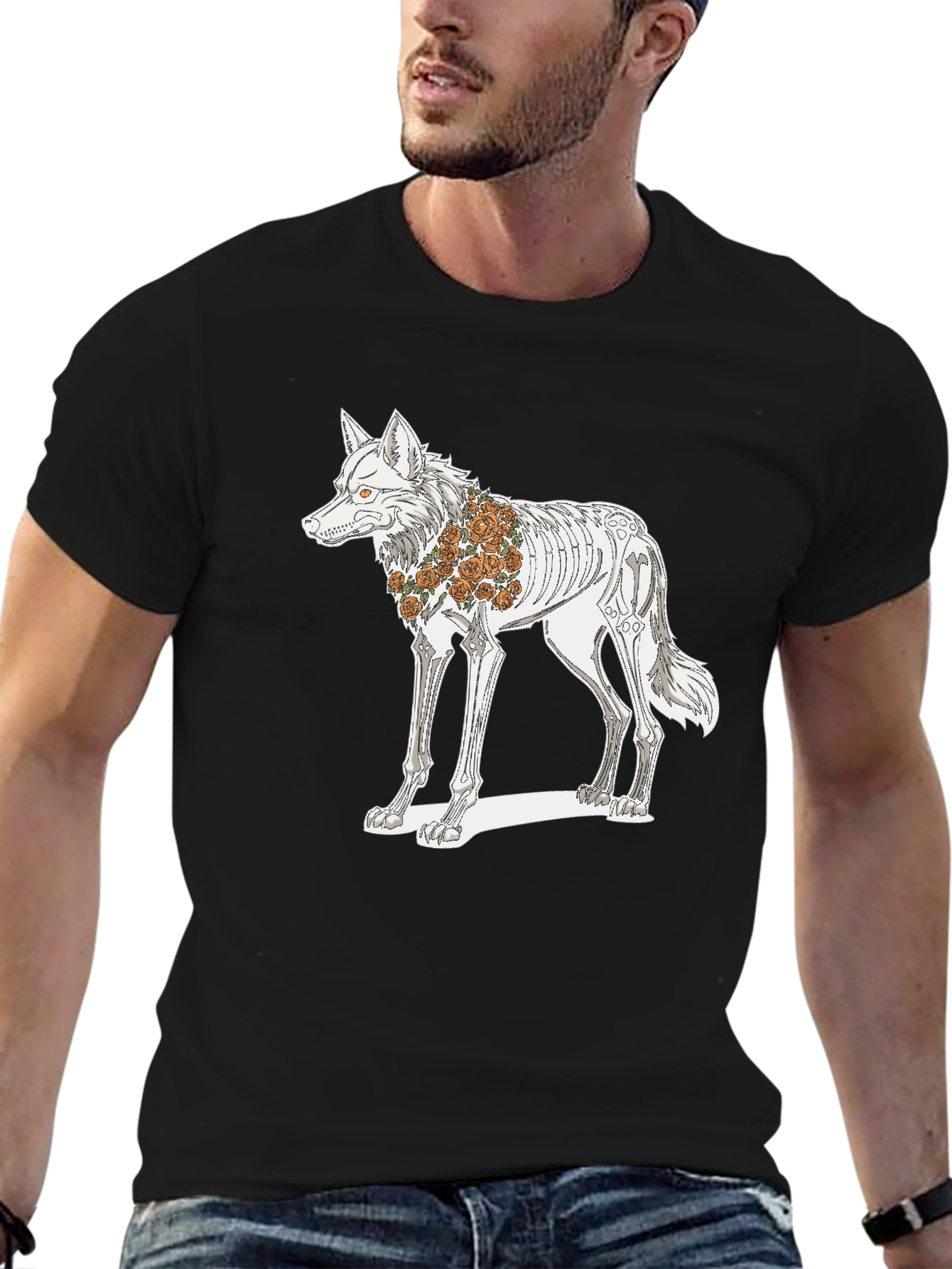Day of the Dead Wolf Skeleton Graphic Tee