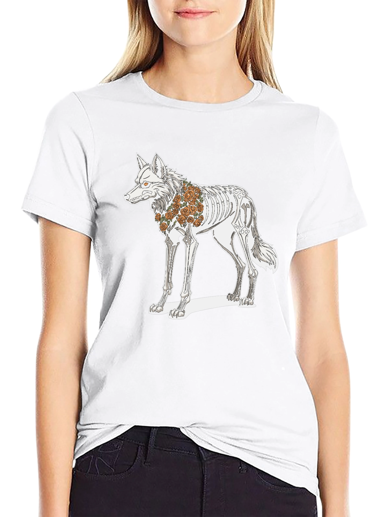 Day of the Dead Wolf Skeleton Graphic Tee