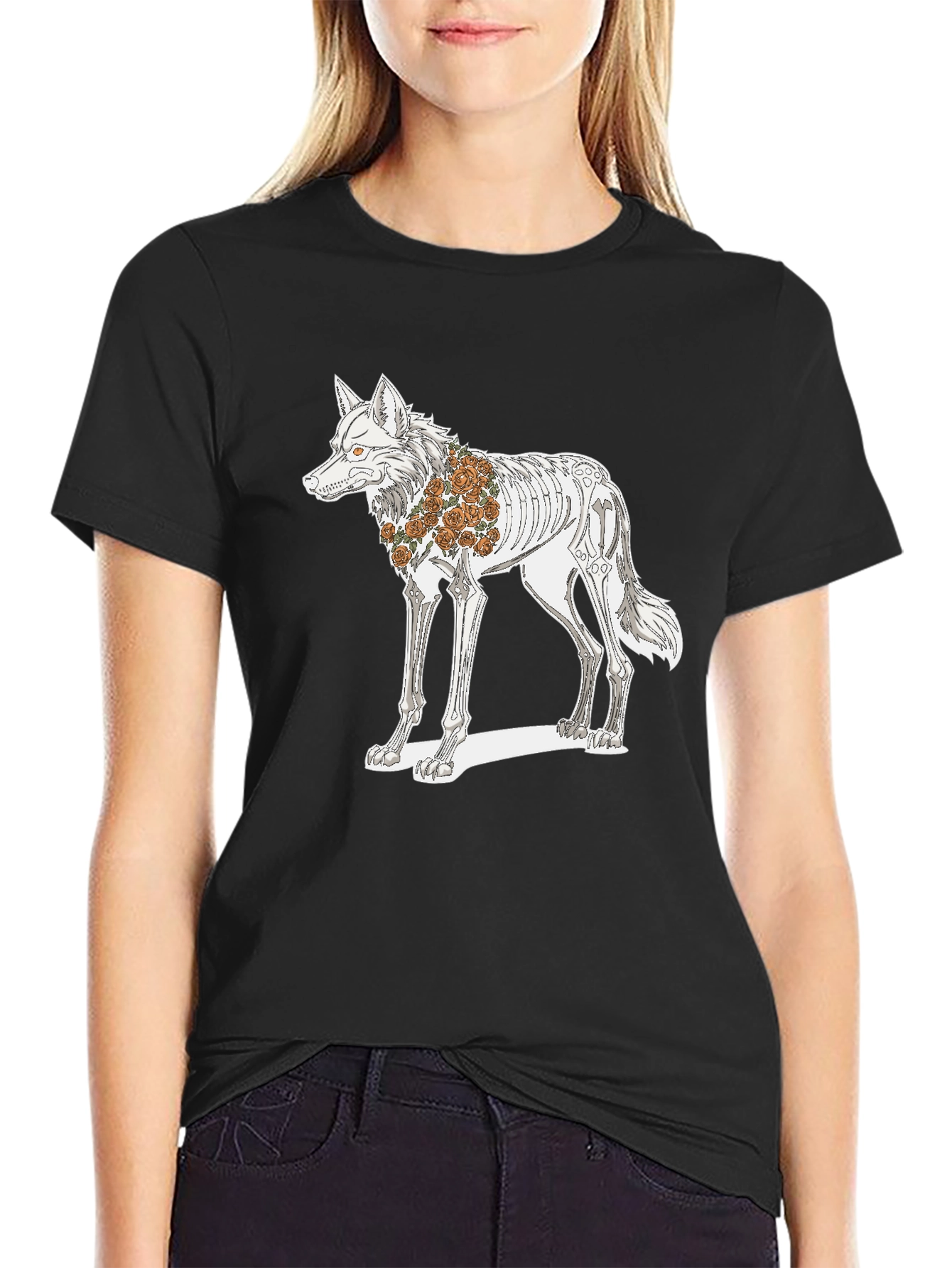 Day of the Dead Wolf Skeleton Graphic Tee