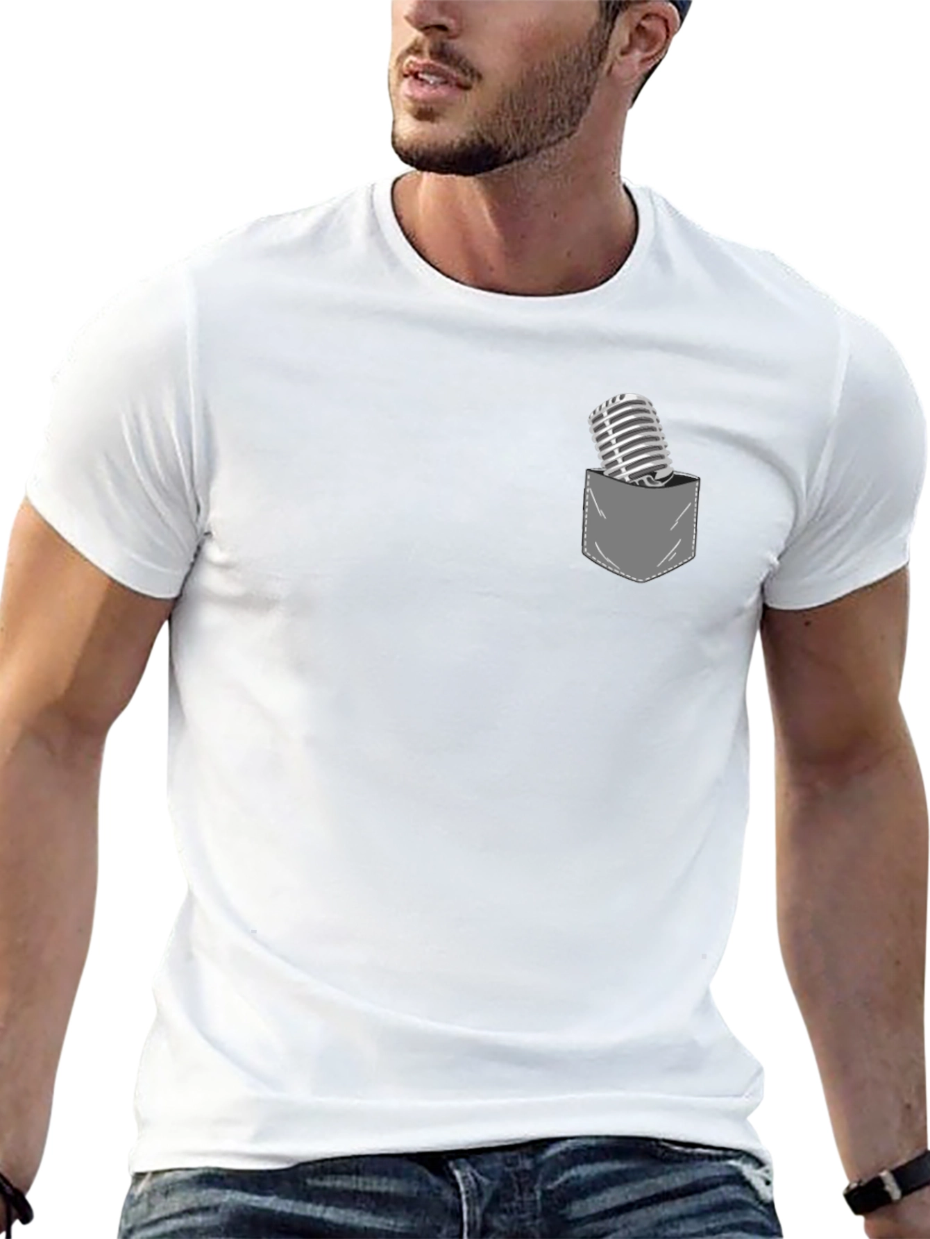 Retro Mic Pocket Tee - Stylish Graphic T-Shirt