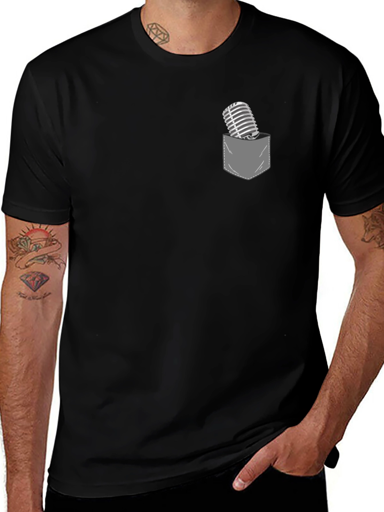 Retro Mic Pocket Tee - Stylish Graphic T-Shirt