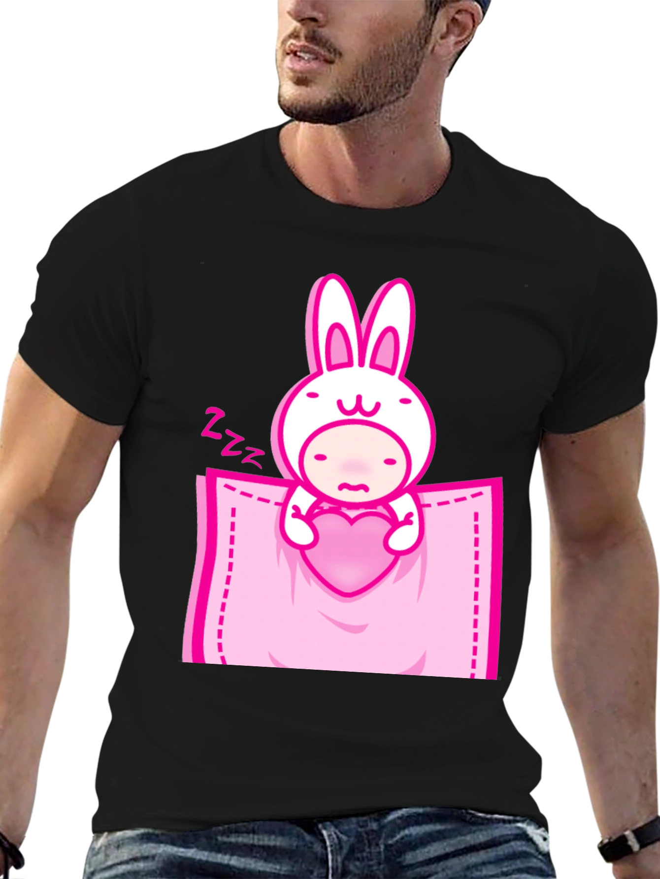 Cute Bunny Heart Pocket Graphic Tee