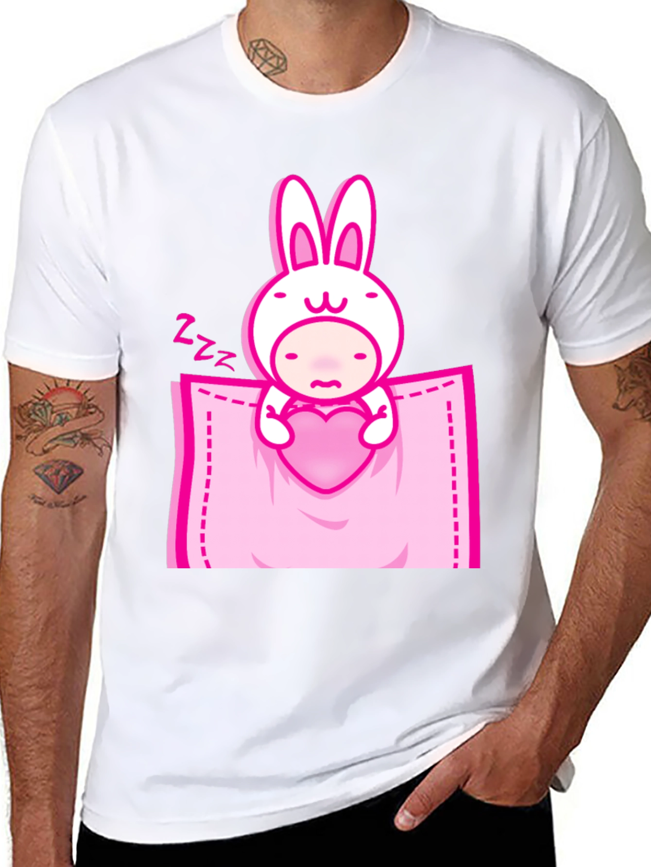 Cute Bunny Heart Pocket Graphic Tee
