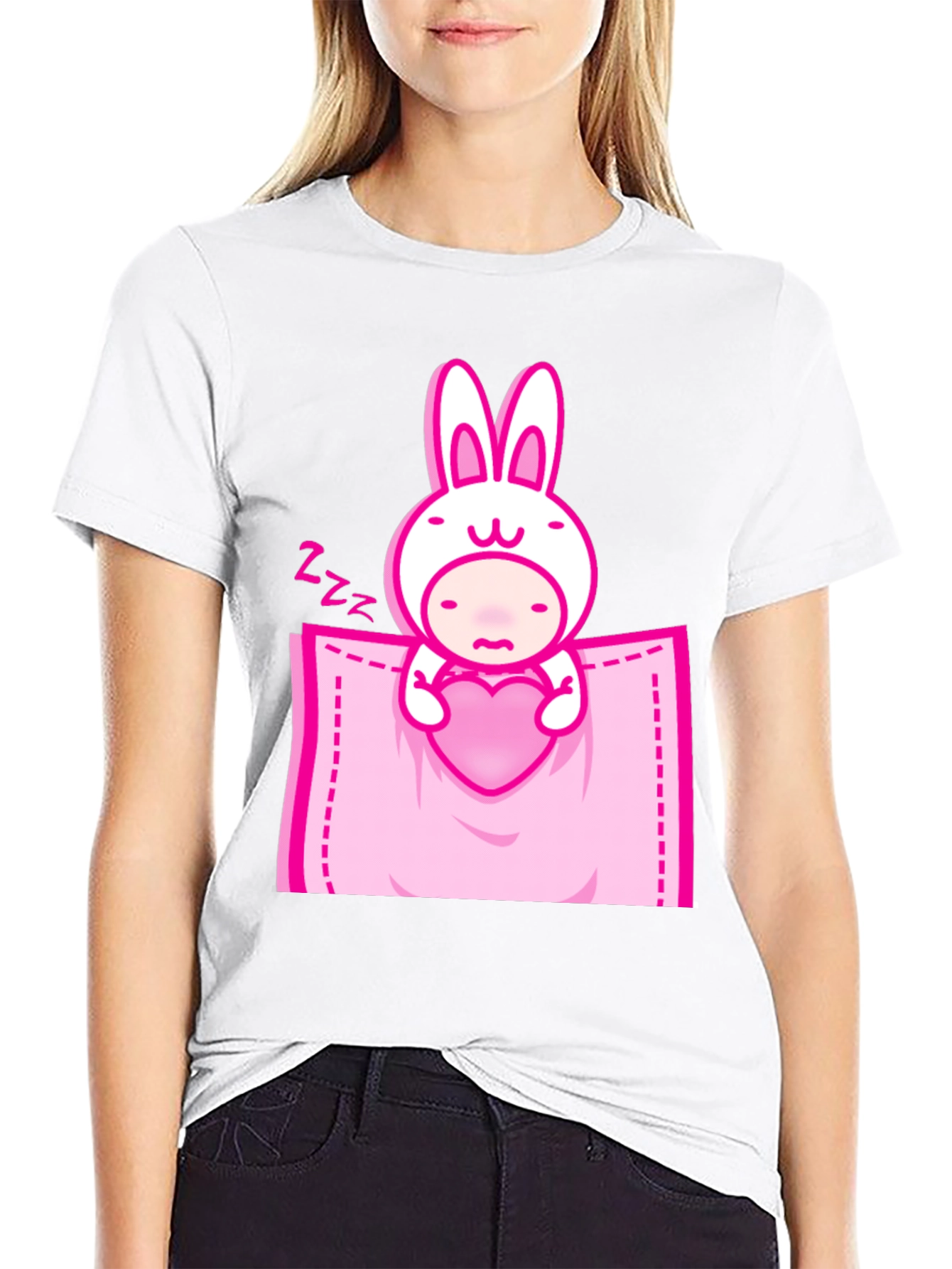 Cute Bunny Heart Pocket Graphic Tee