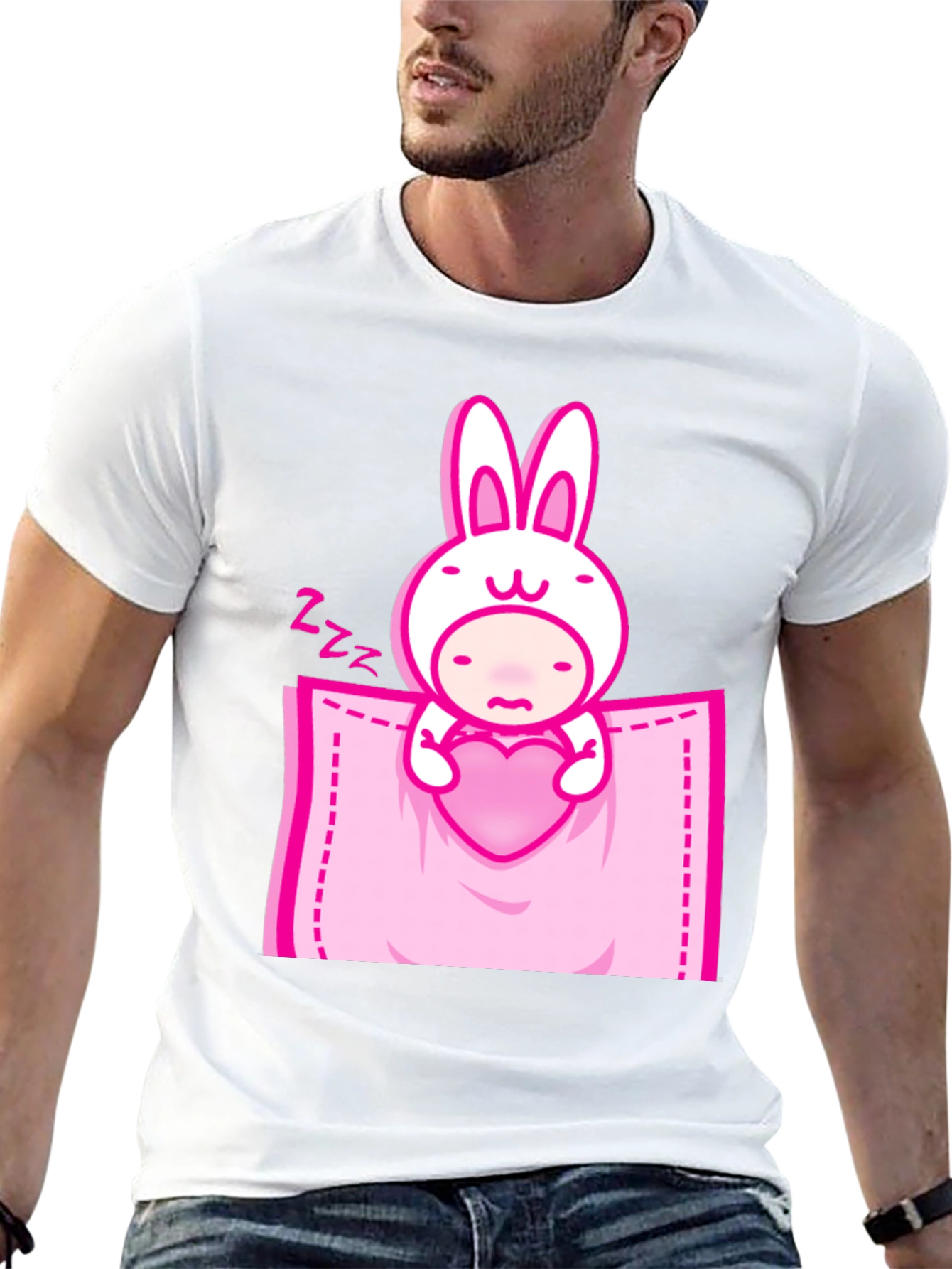 Cute Bunny Heart Pocket Graphic Tee