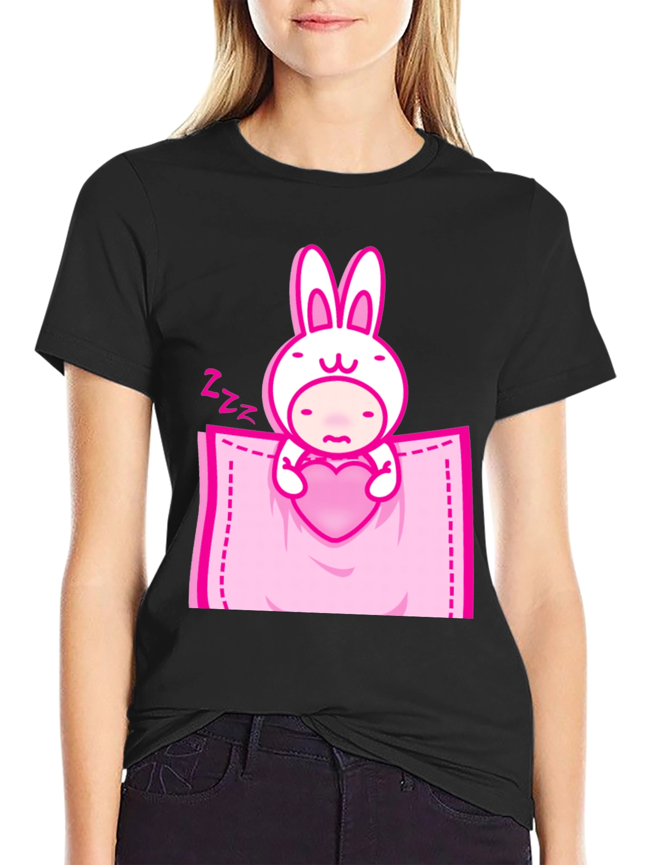 Cute Bunny Heart Pocket Graphic Tee