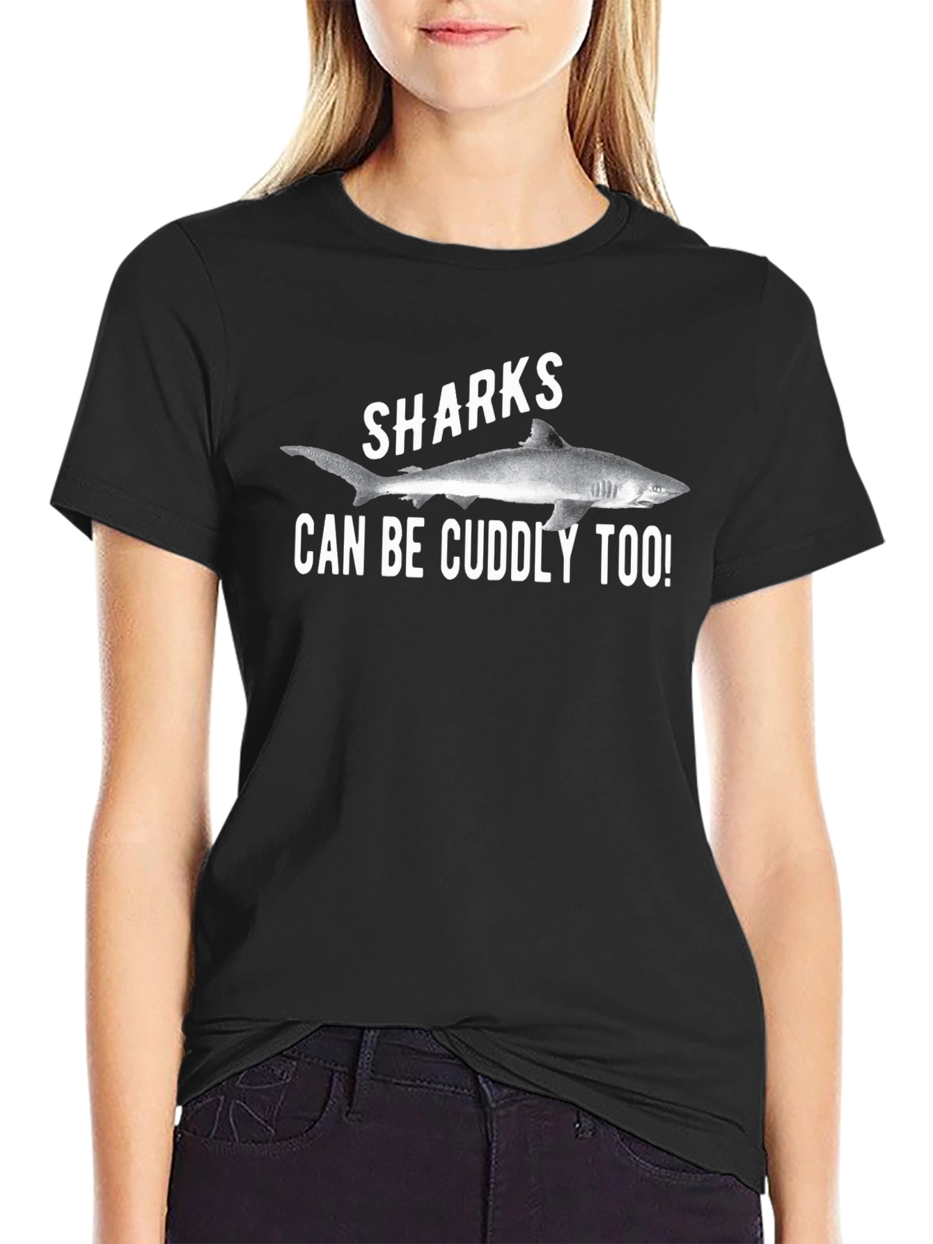 Sharks Can Be Cuddly Too Black T-Shirt