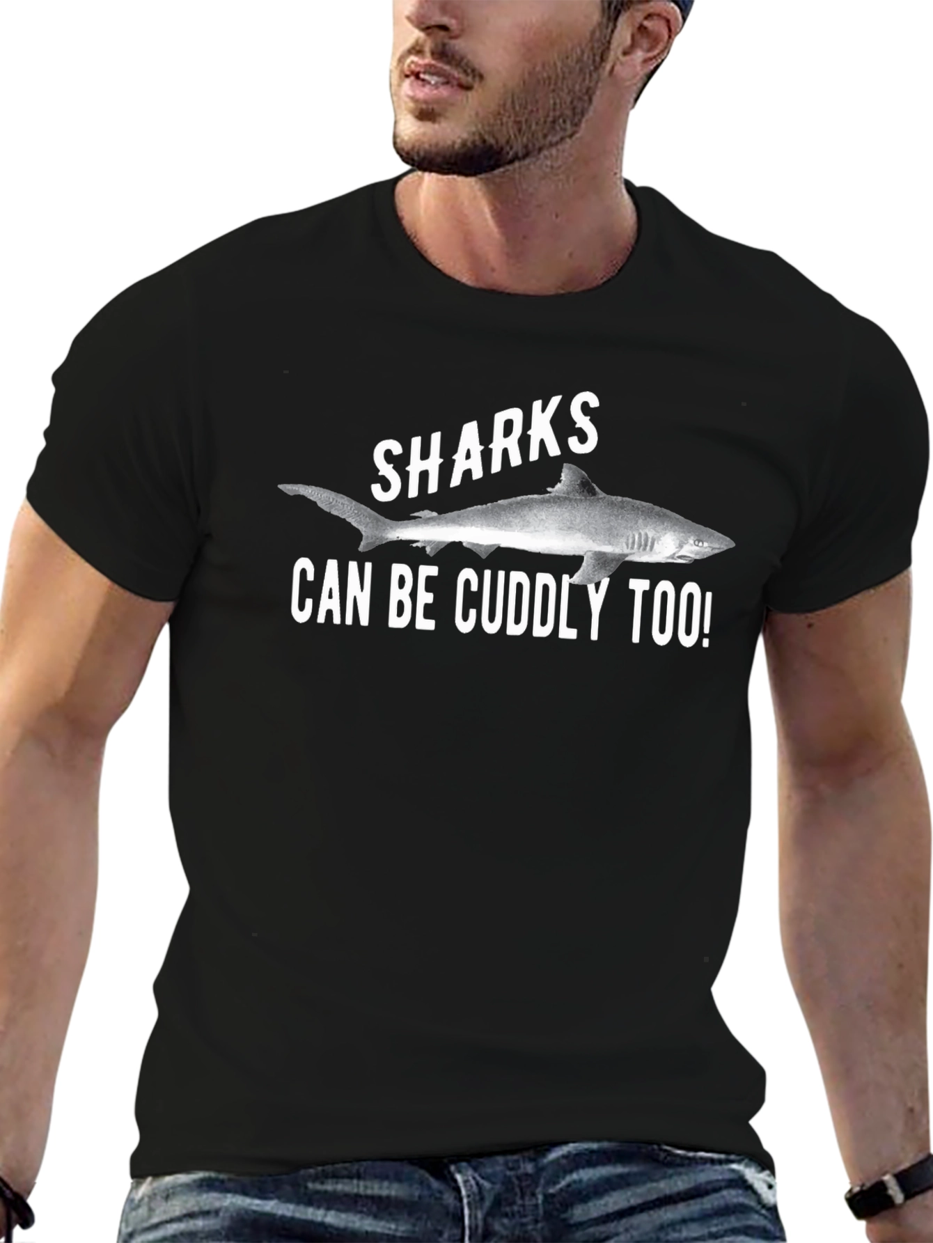 Sharks Can Be Cuddly Too Black T-Shirt