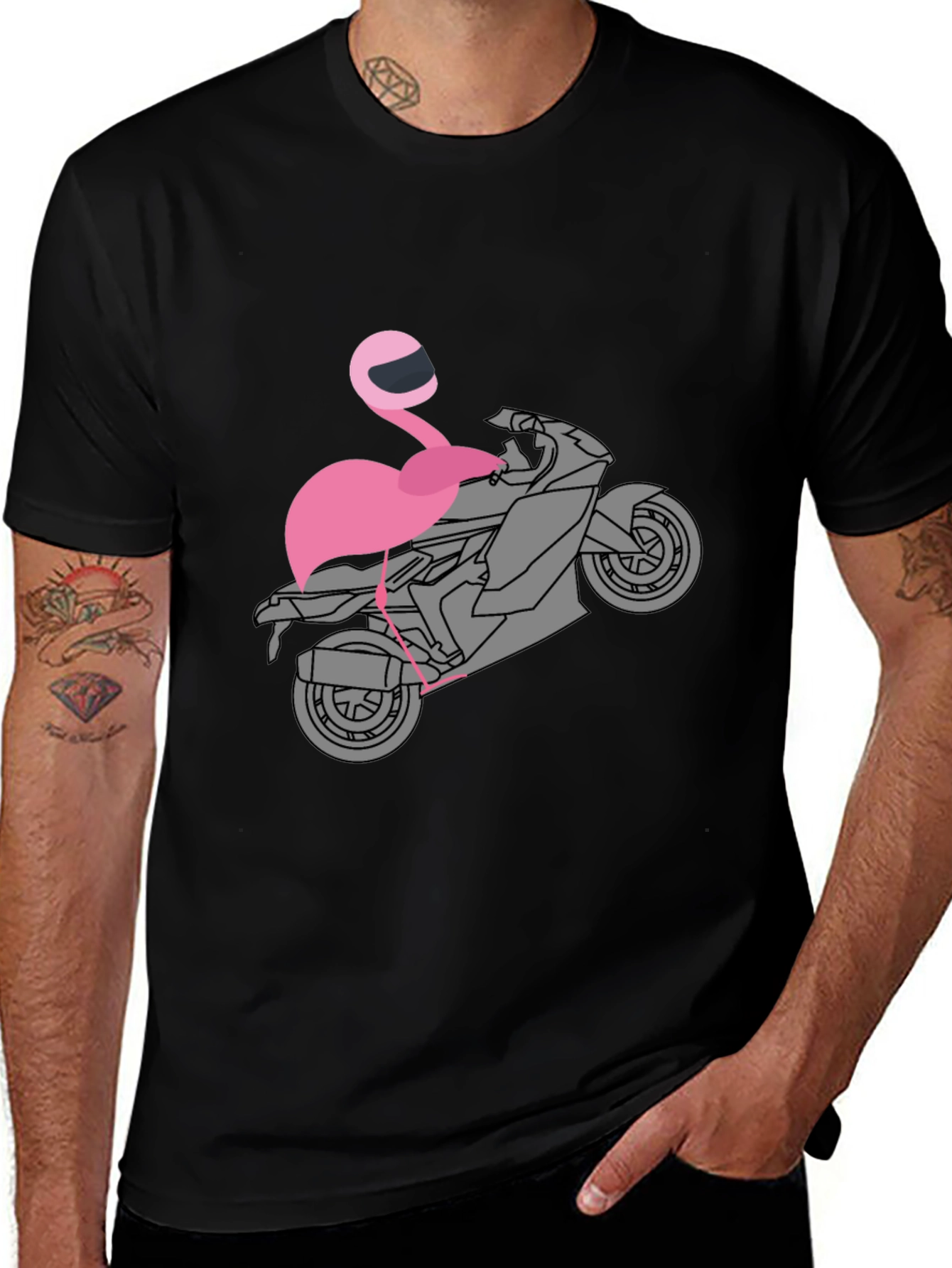 Flamingo Biker T-Shirt - Unique Graphic Tee