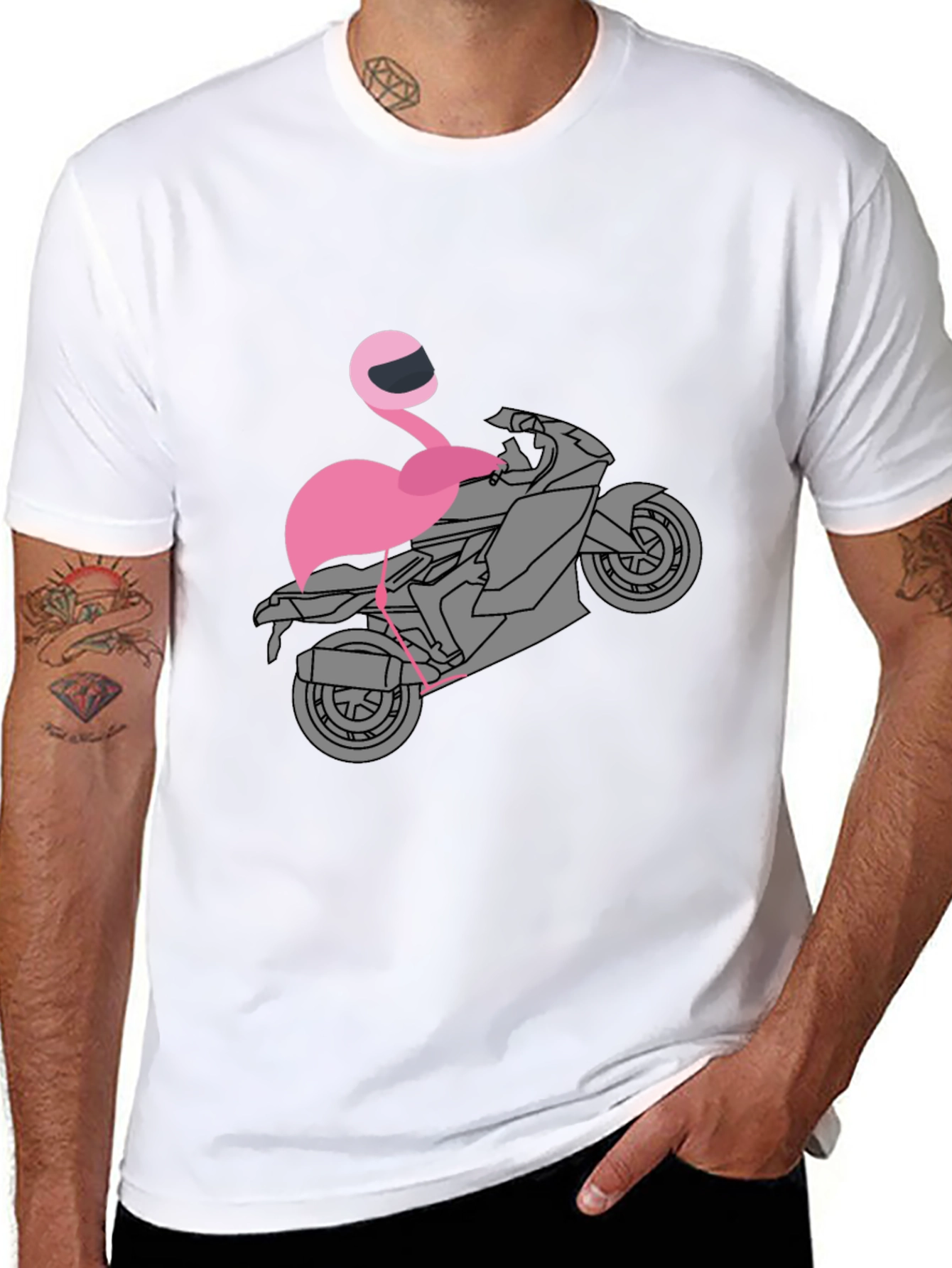 Flamingo Biker T-Shirt - Unique Graphic Tee