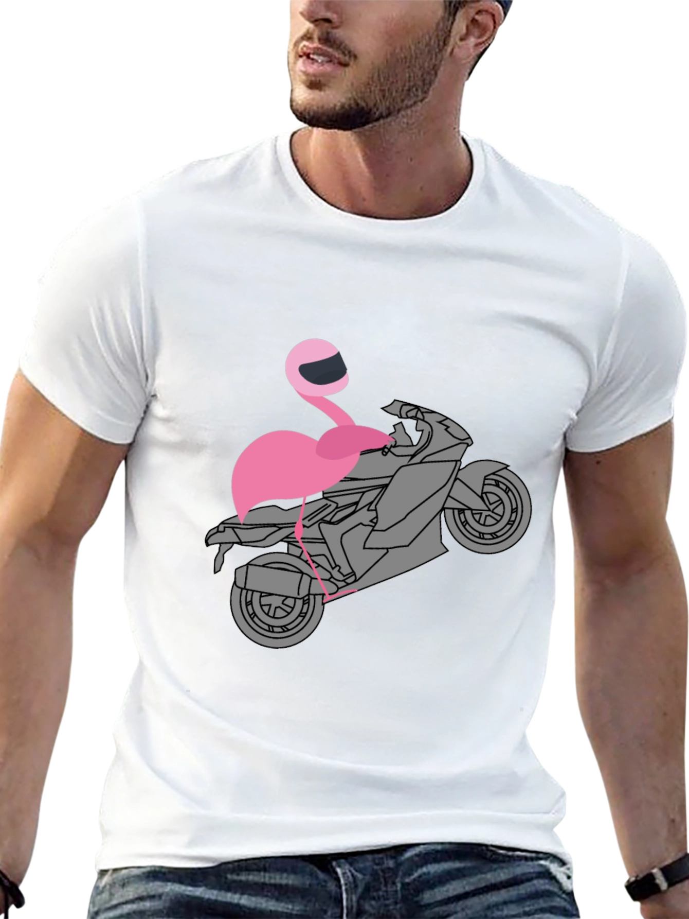 Flamingo Biker T-Shirt - Unique Graphic Tee