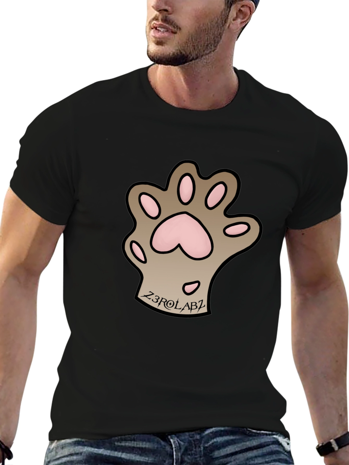 Mens Black Graphic Tee - Cat Paw Print
