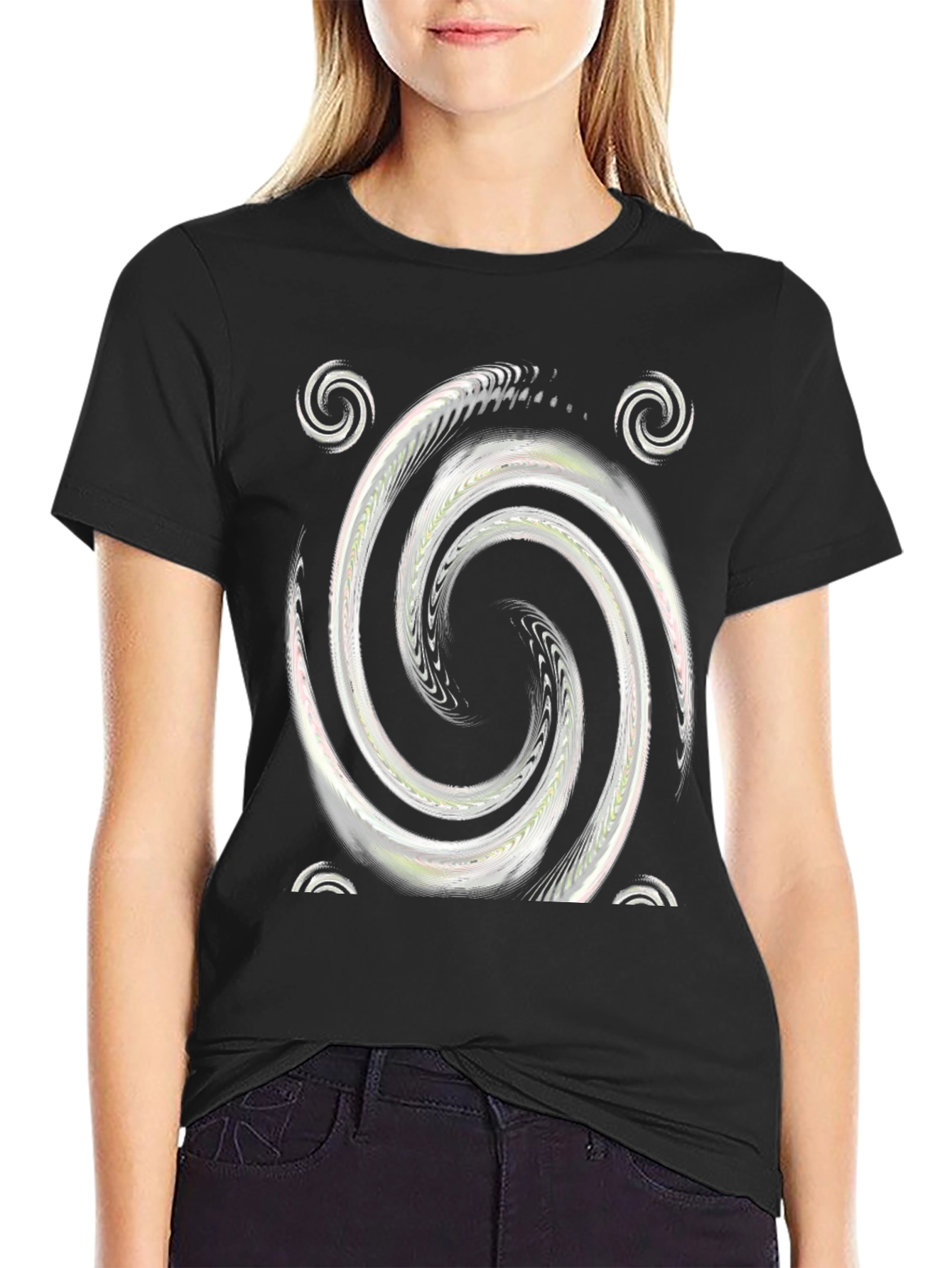 Swirl Graphic Print Crew Neck Tee - Black