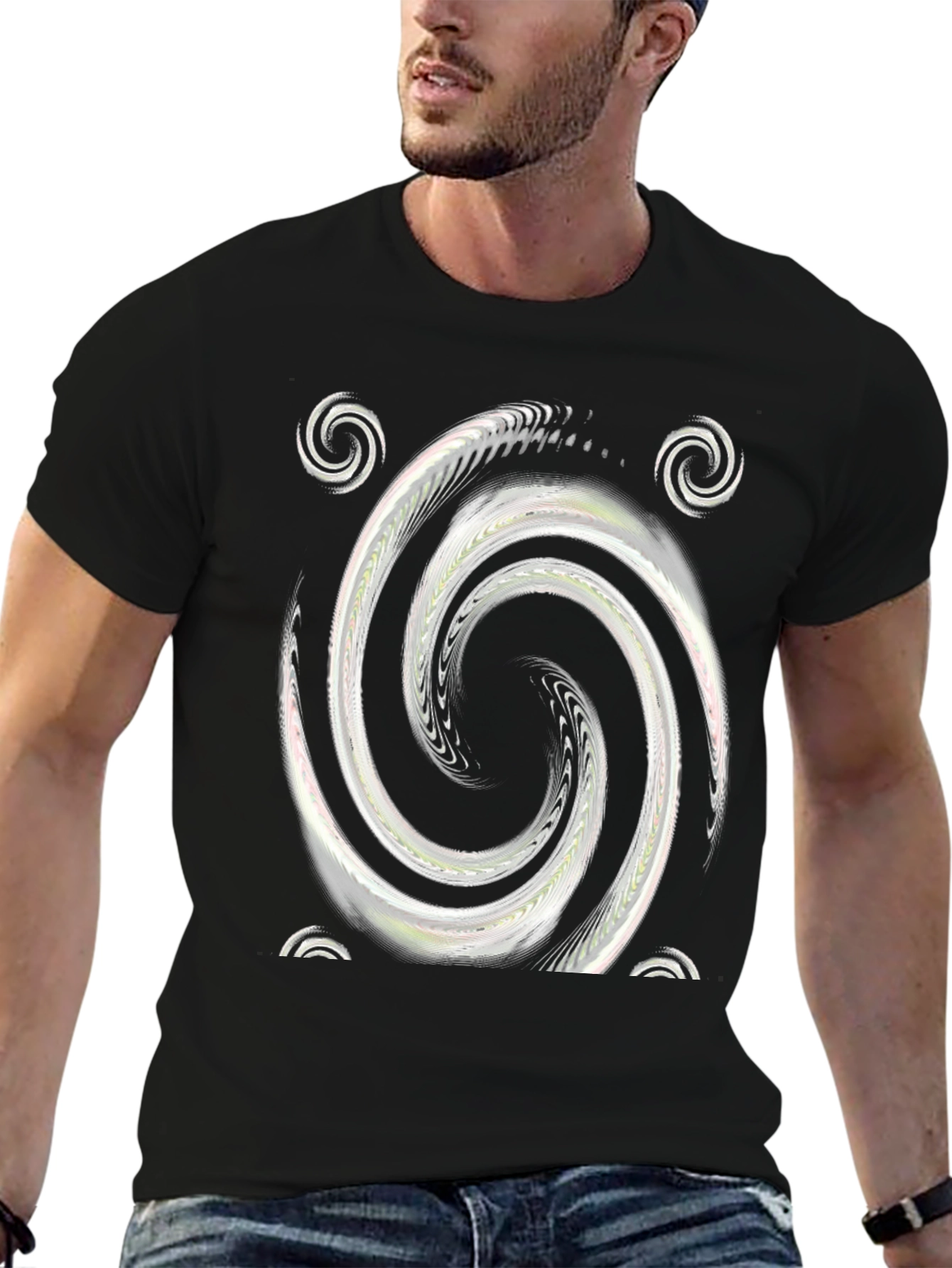 Swirl Graphic Print Crew Neck Tee - Black