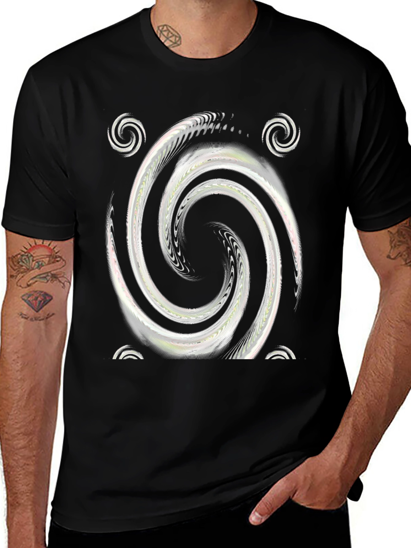 Swirl Graphic Print Crew Neck Tee - Black