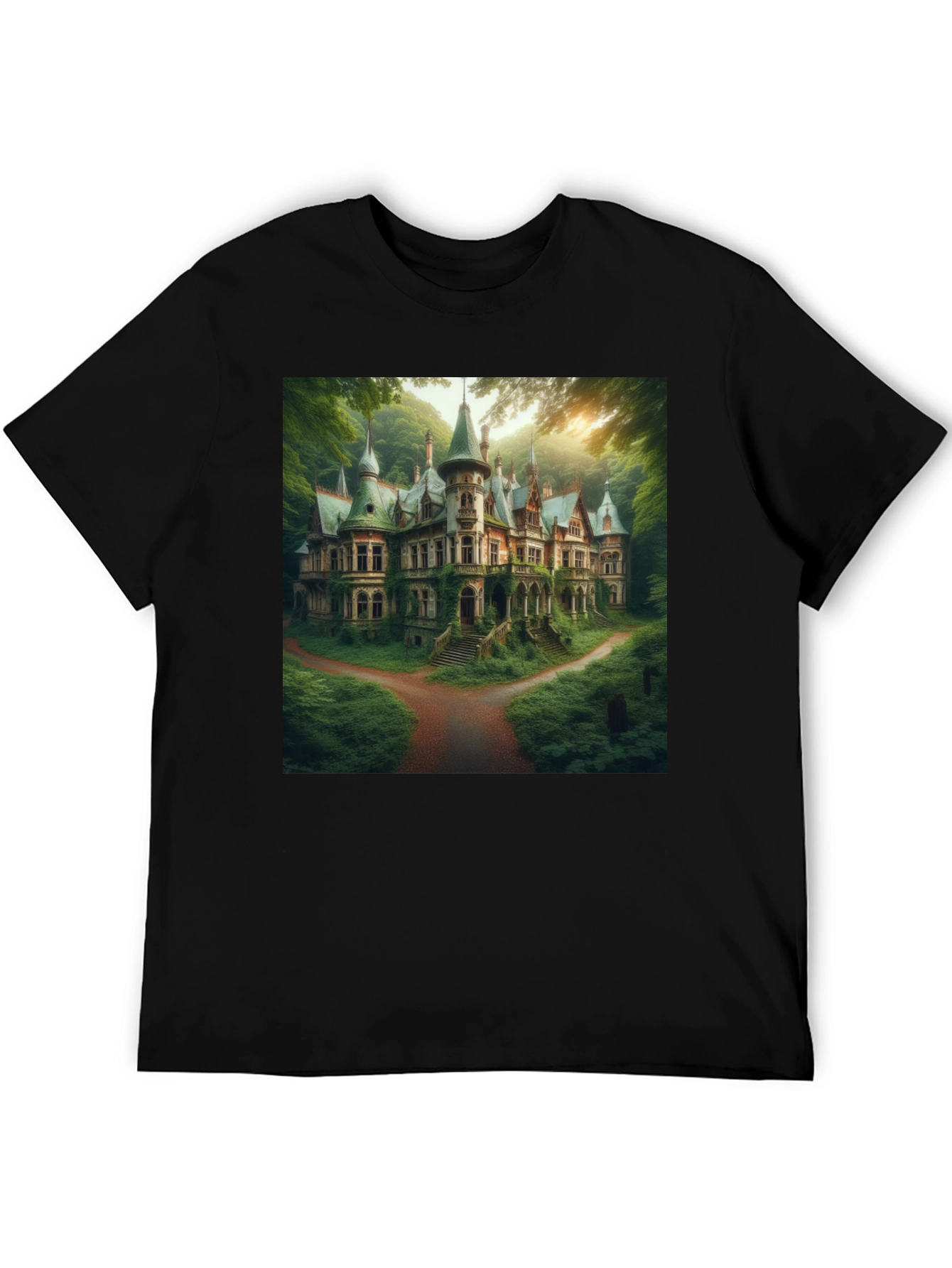 Eerie Estate T-Shirt - Gothic Mansion Design