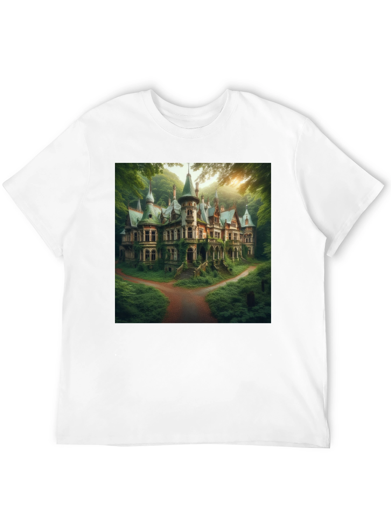 Eerie Estate T-Shirt - Gothic Mansion Design