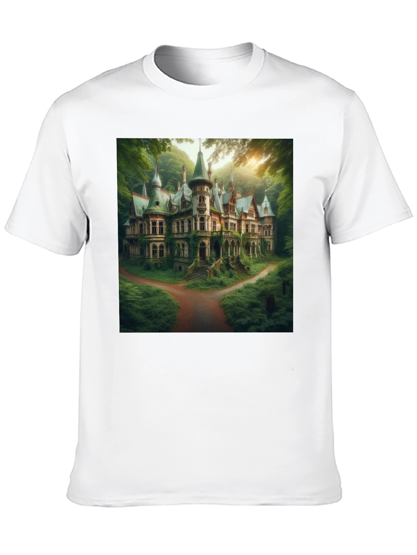 Eerie Estate T-Shirt - Gothic Mansion Design