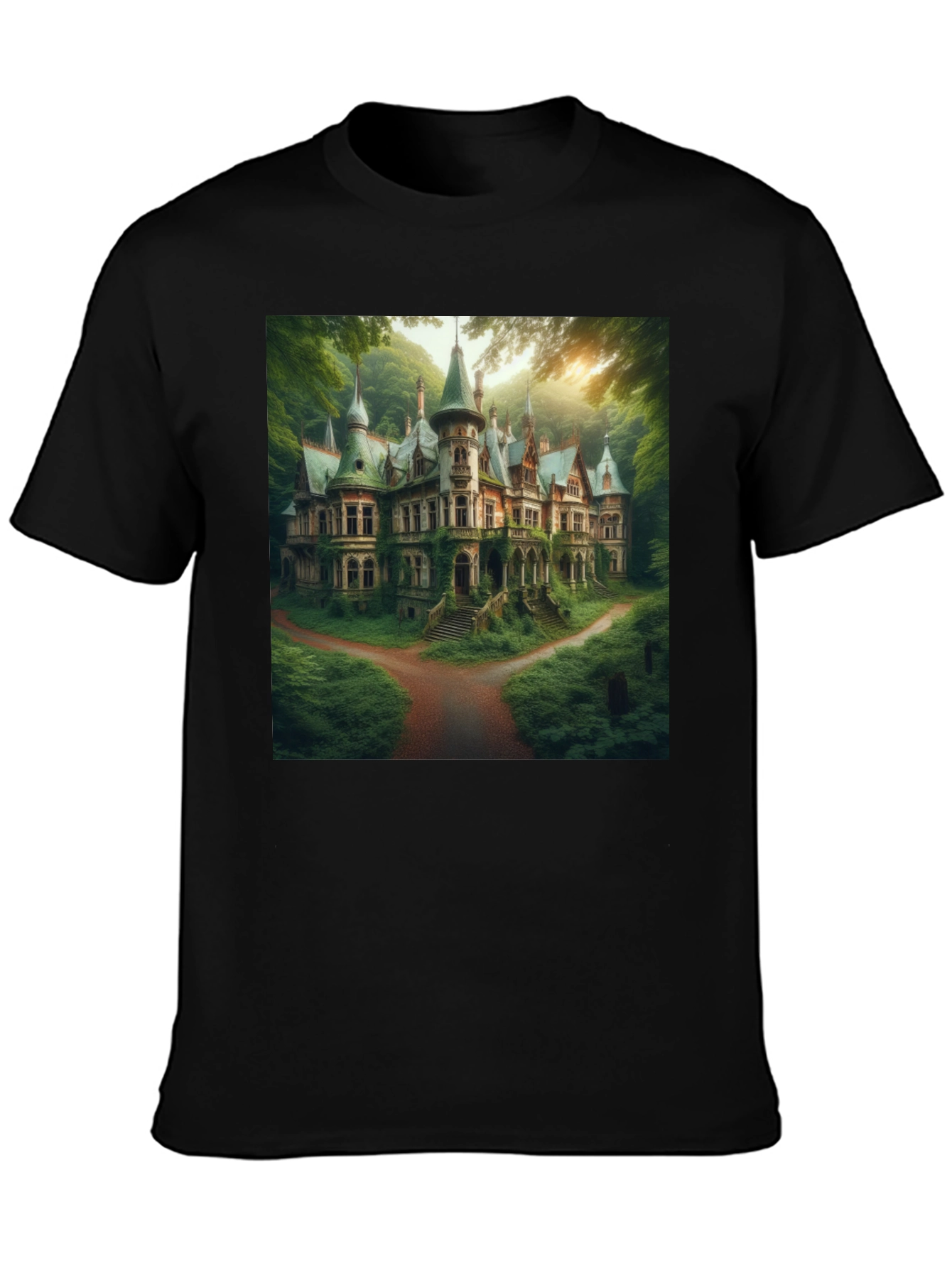 Eerie Estate T-Shirt - Gothic Mansion Design
