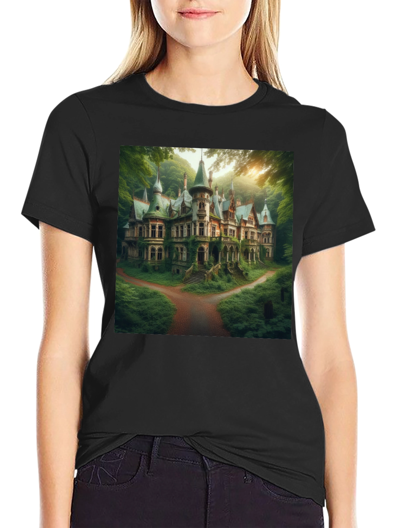 Eerie Estate T-Shirt - Gothic Mansion Design