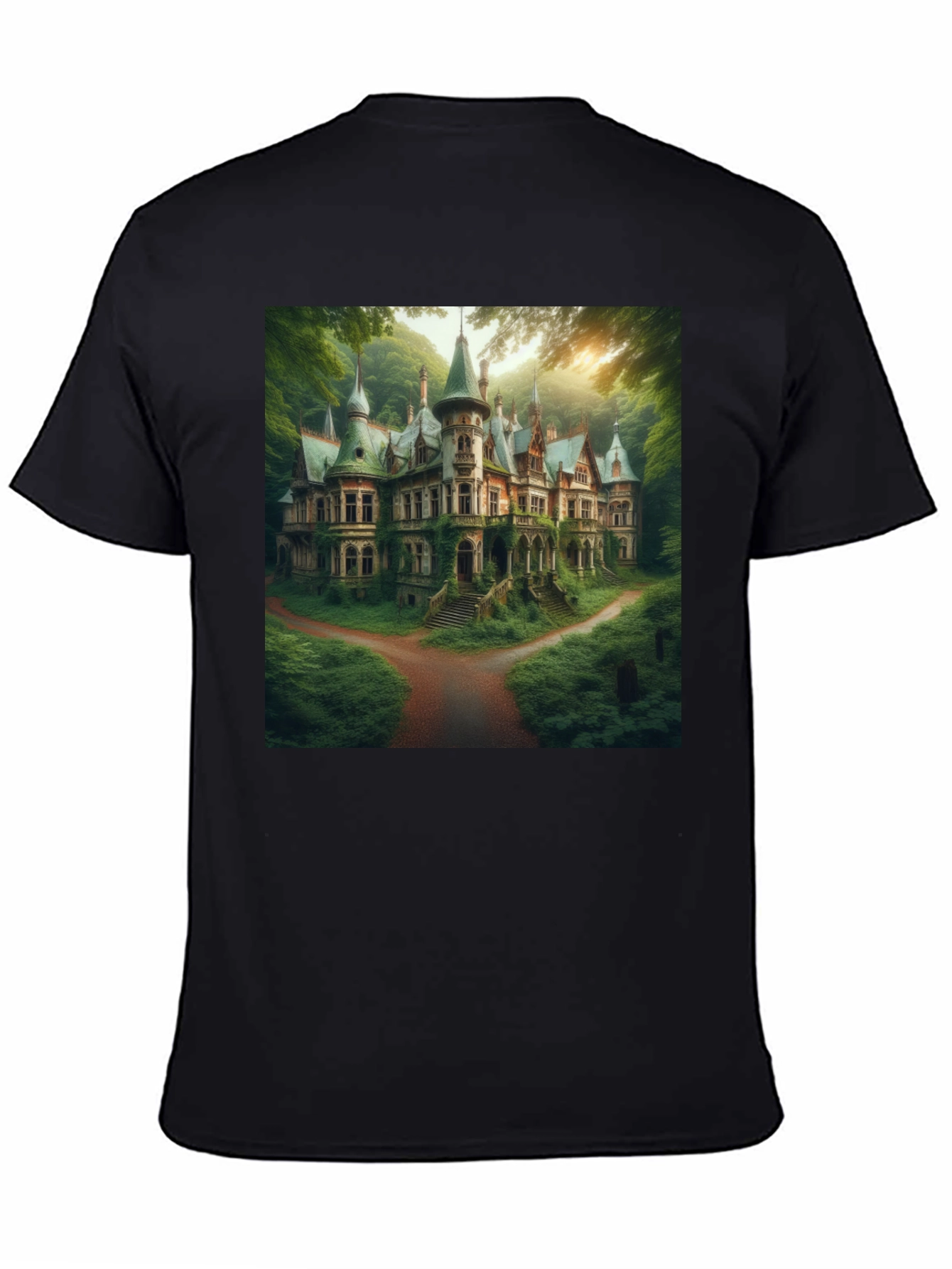Eerie Estate T-Shirt - Gothic Mansion Design