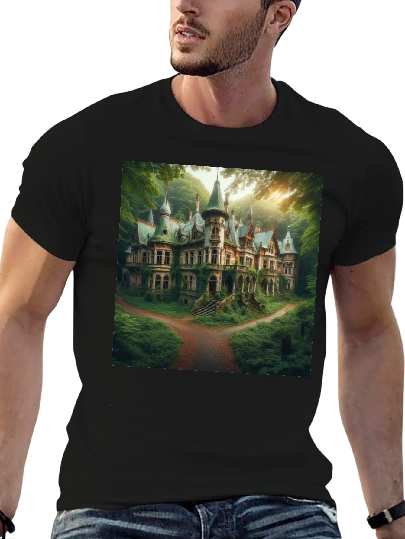 Eerie Estate T-Shirt - Gothic Mansion Design