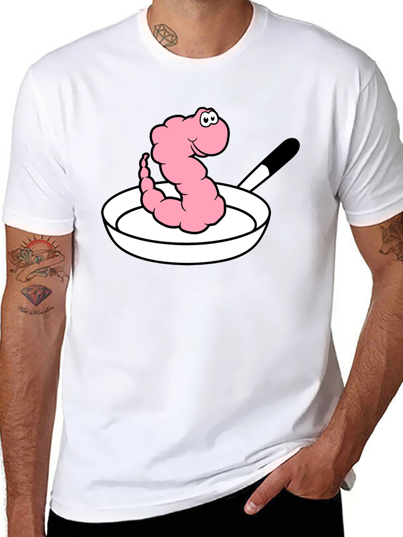 Funny Worm in Pan Graphic T-Shirt