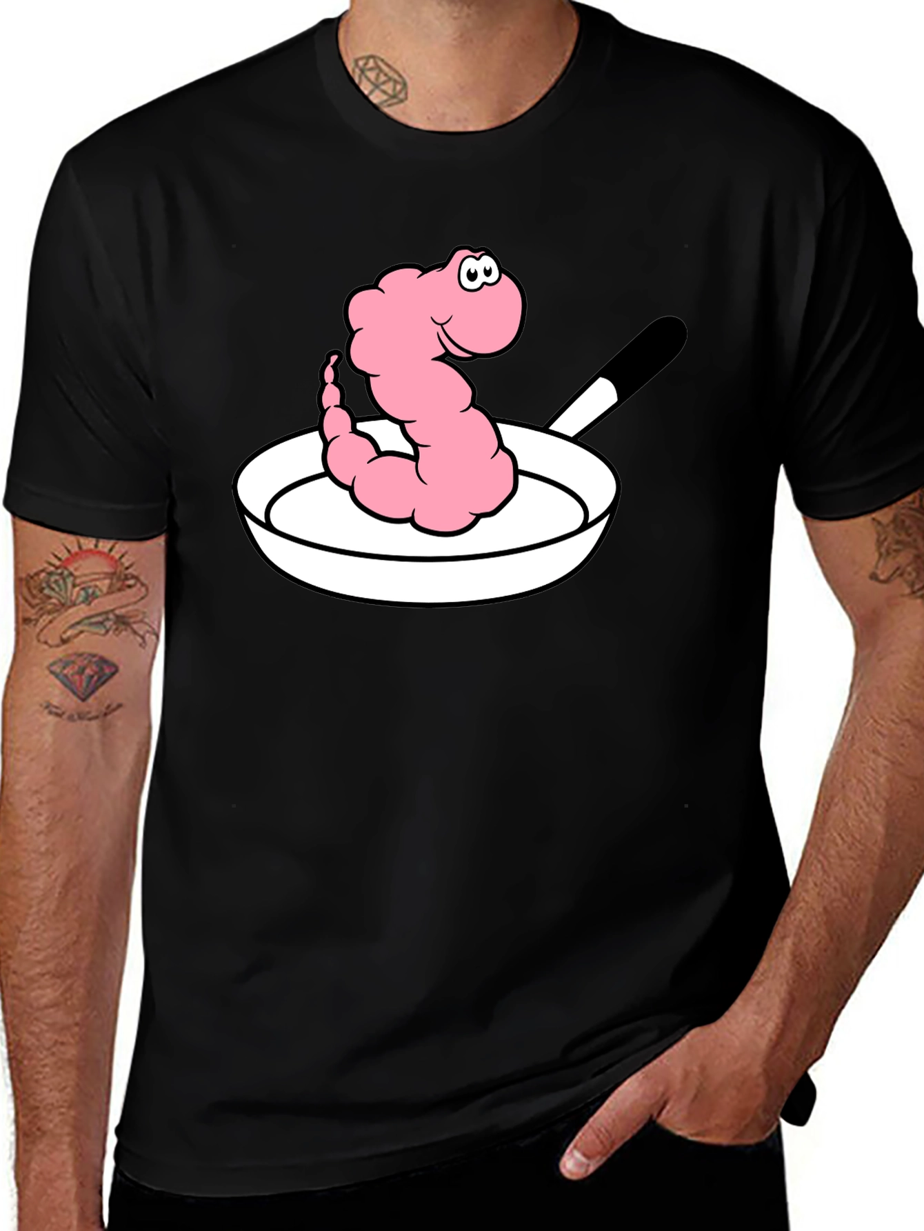 Funny Worm in Pan Graphic T-Shirt