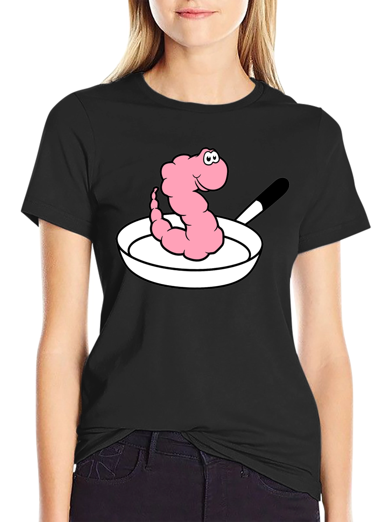 Funny Worm in Pan Graphic T-Shirt