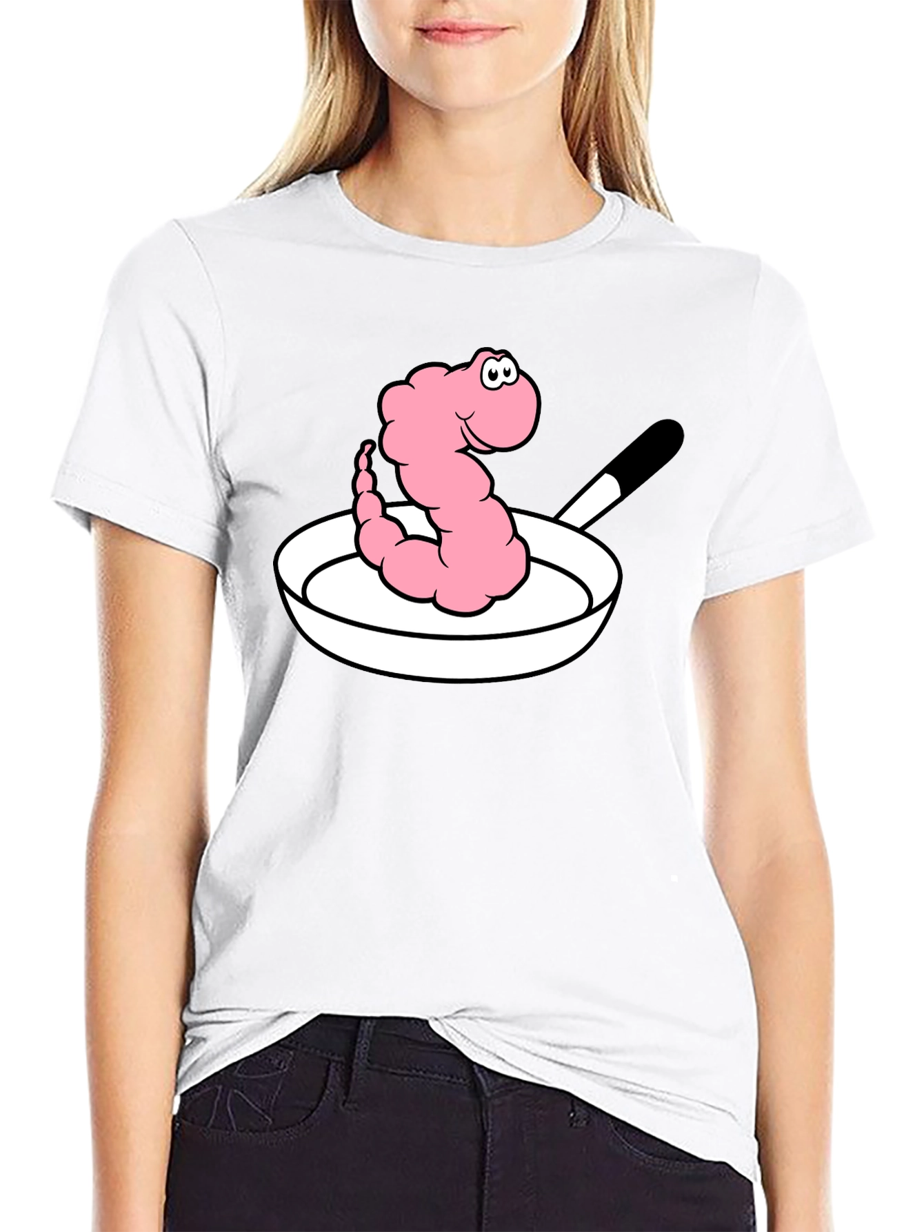 Funny Worm in Pan Graphic T-Shirt