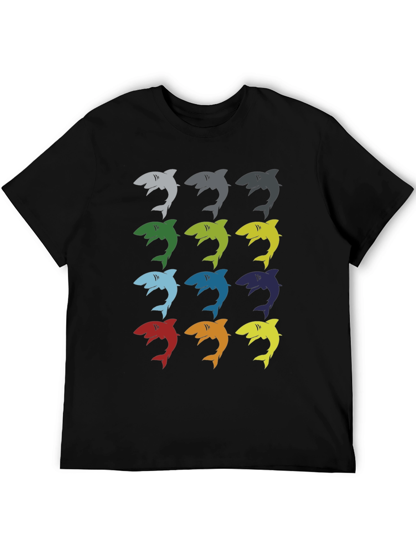 Mens Shark Pattern Graphic T-Shirt - Black