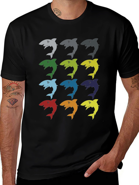 Mens Shark Pattern Graphic T-Shirt - Black