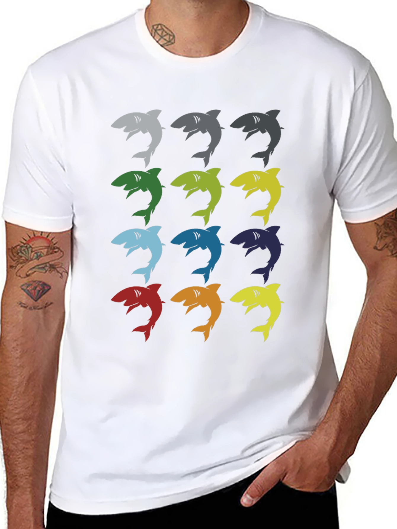 Mens Shark Pattern Graphic T-Shirt - Black
