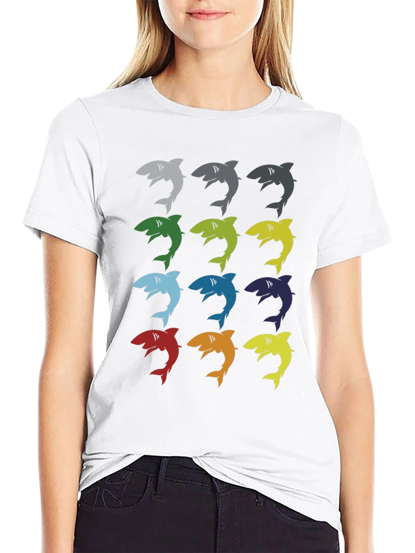 Mens Shark Pattern Graphic T-Shirt - Black