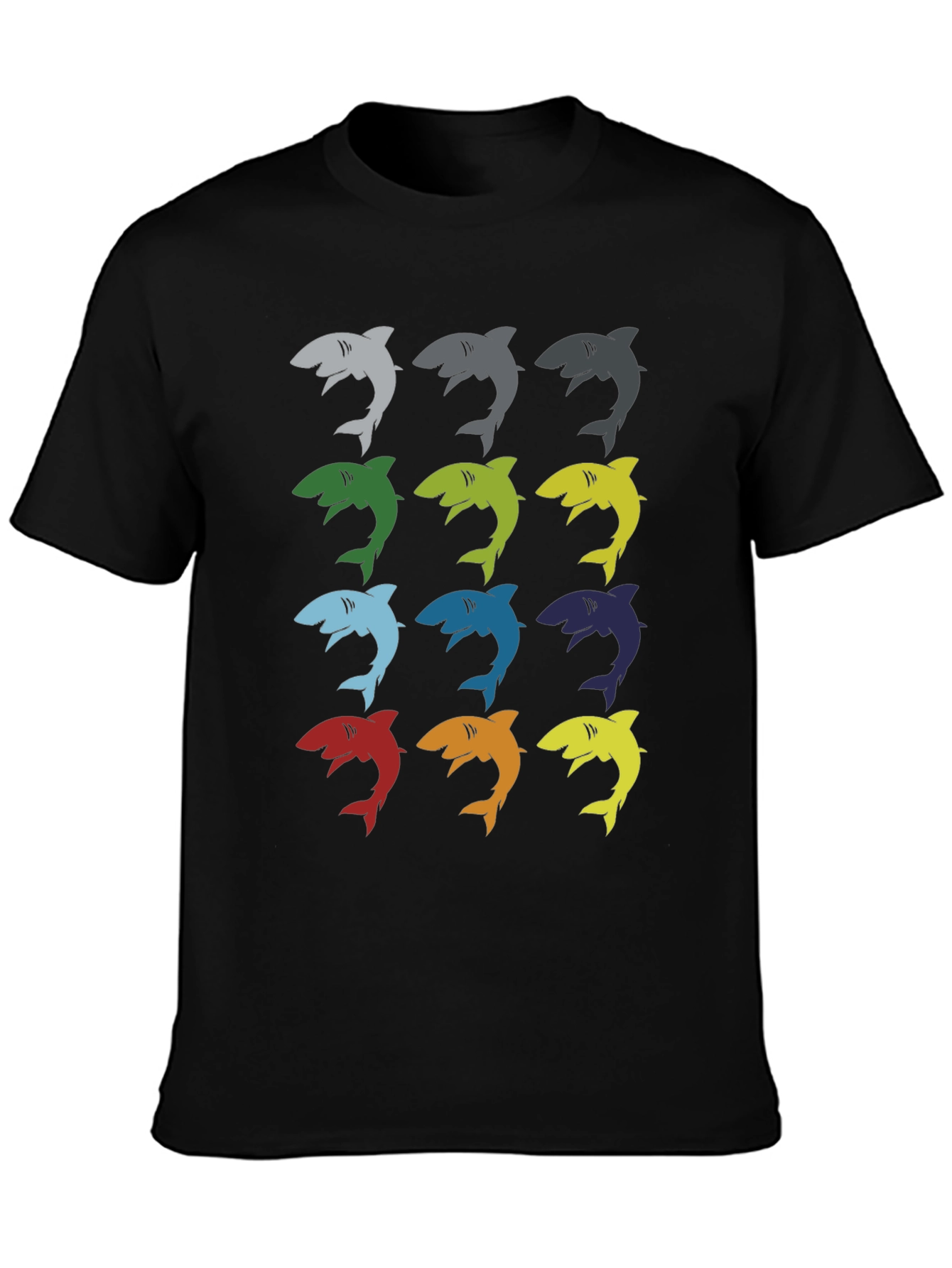 Mens Shark Pattern Graphic T-Shirt - Black