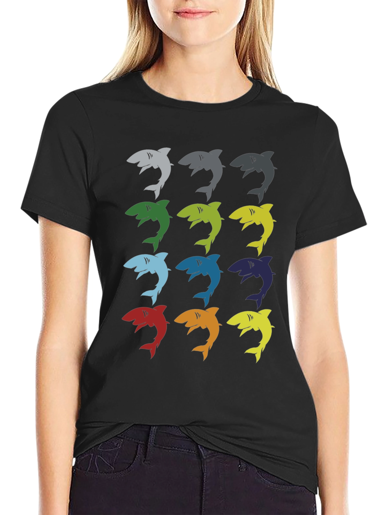 Mens Shark Pattern Graphic T-Shirt - Black
