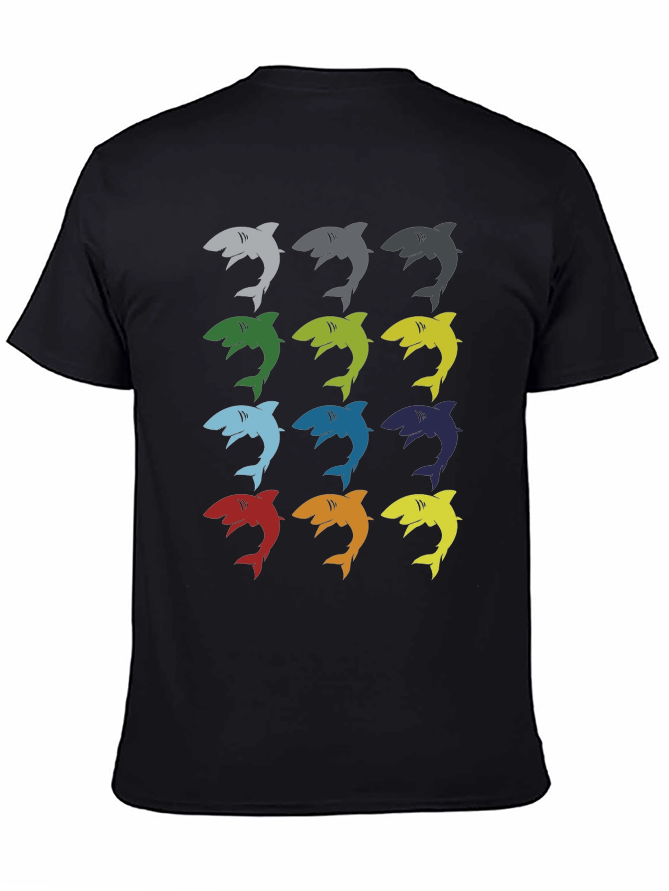 Mens Shark Pattern Graphic T-Shirt - Black