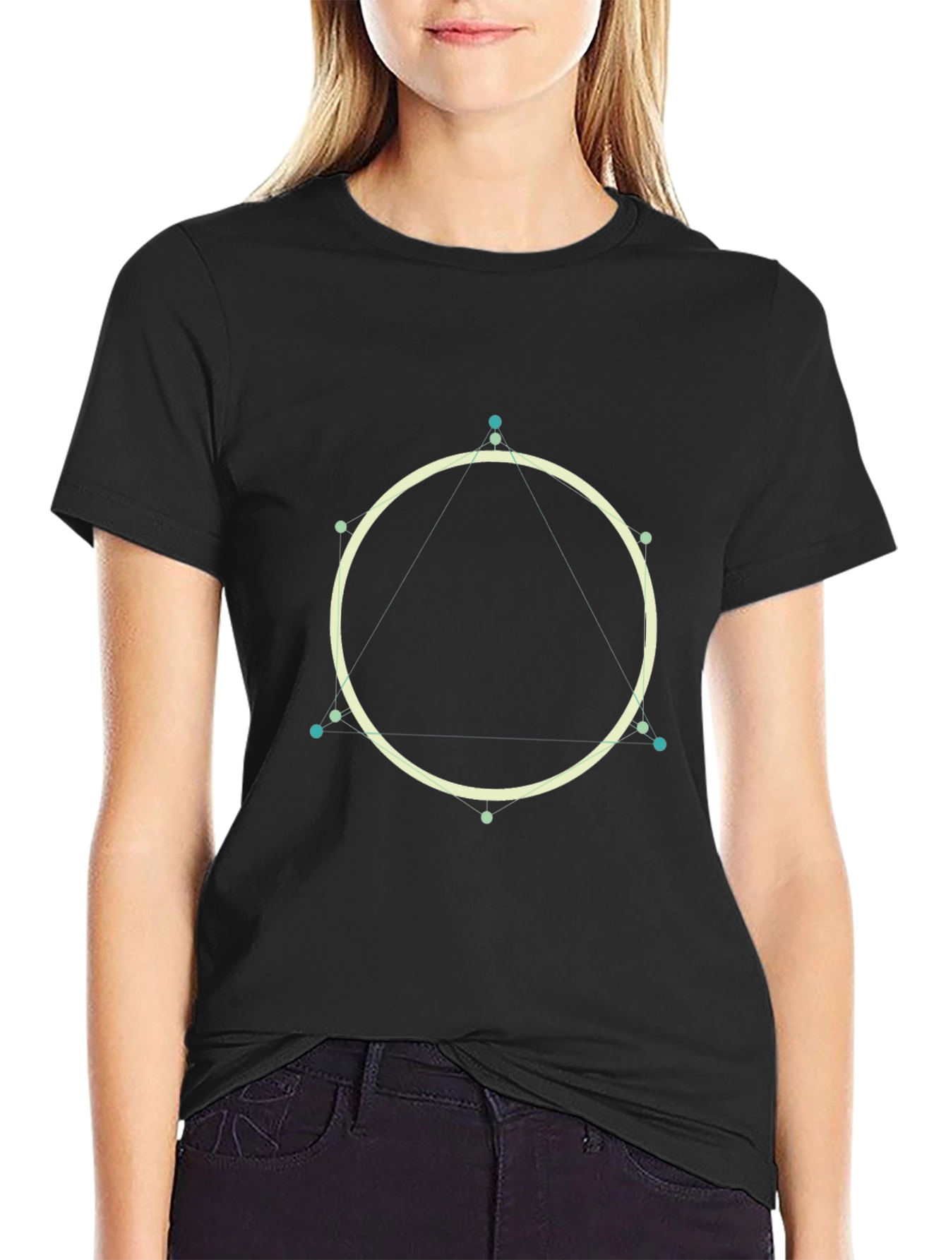 Geometric Circle & Triangle Graphic Black T-Shirt