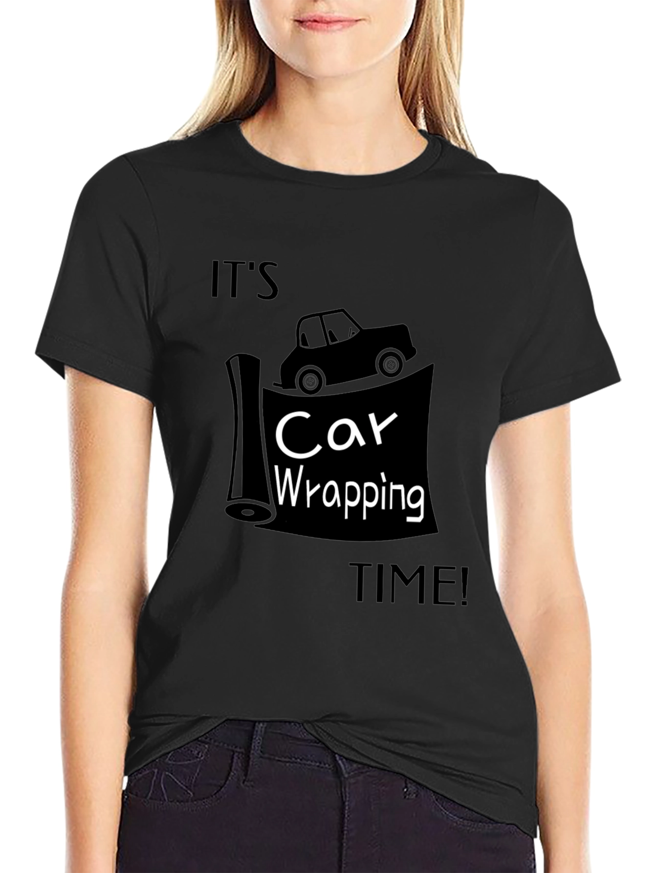 Car Wrapping Time Tee - Auto Enthusiast Black T-Shirt
