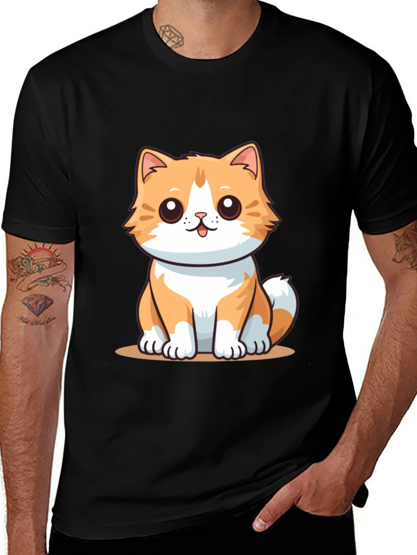 Cute Cartoon Cat Graphic Tee - Black T-Shirt