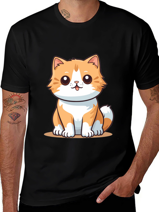 Cute Cartoon Cat Graphic Tee - Black T-Shirt