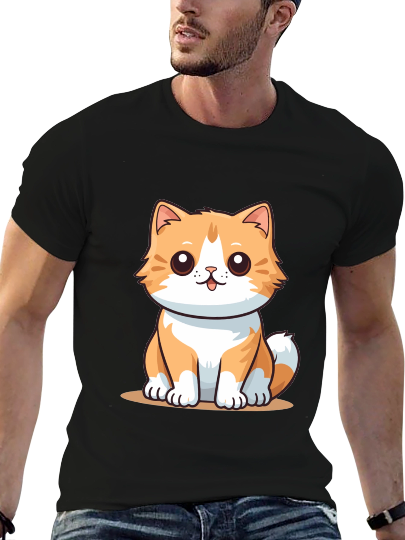 Cute Cartoon Cat Graphic Tee - Black T-Shirt