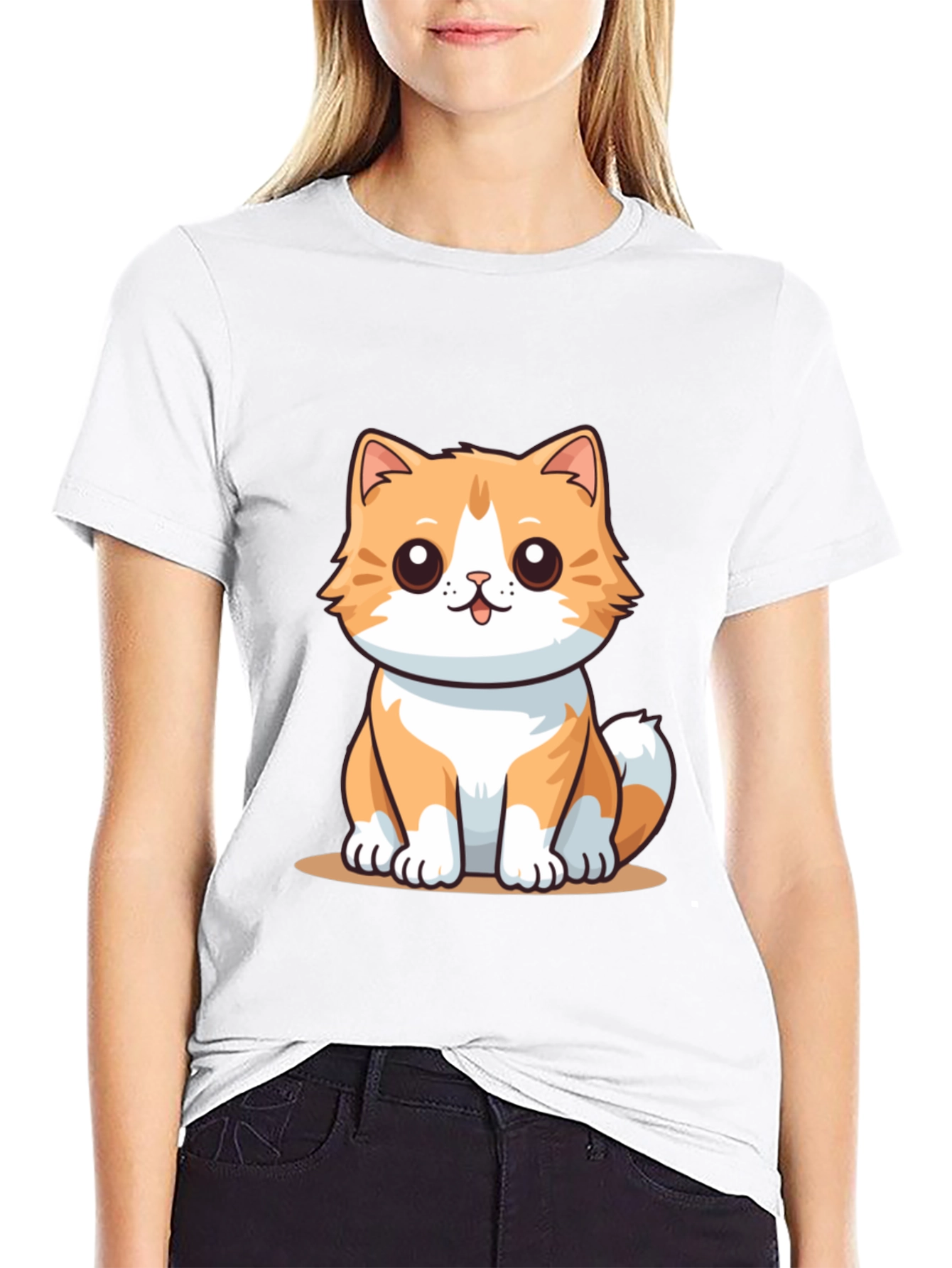 Cute Cartoon Cat Graphic Tee - Black T-Shirt
