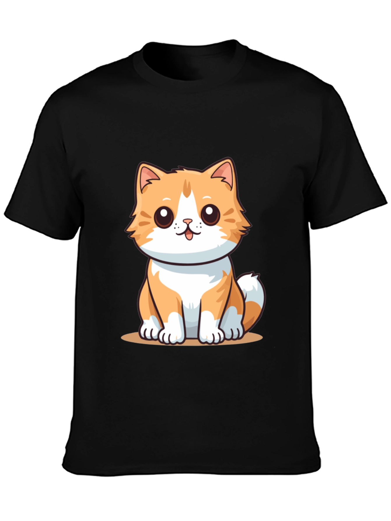 Cute Cartoon Cat Graphic Tee - Black T-Shirt