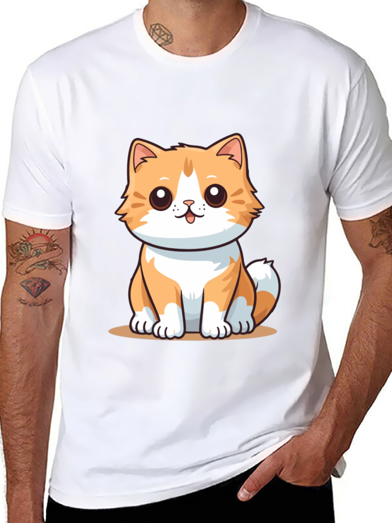 Cute Cartoon Cat Graphic Tee - Black T-Shirt