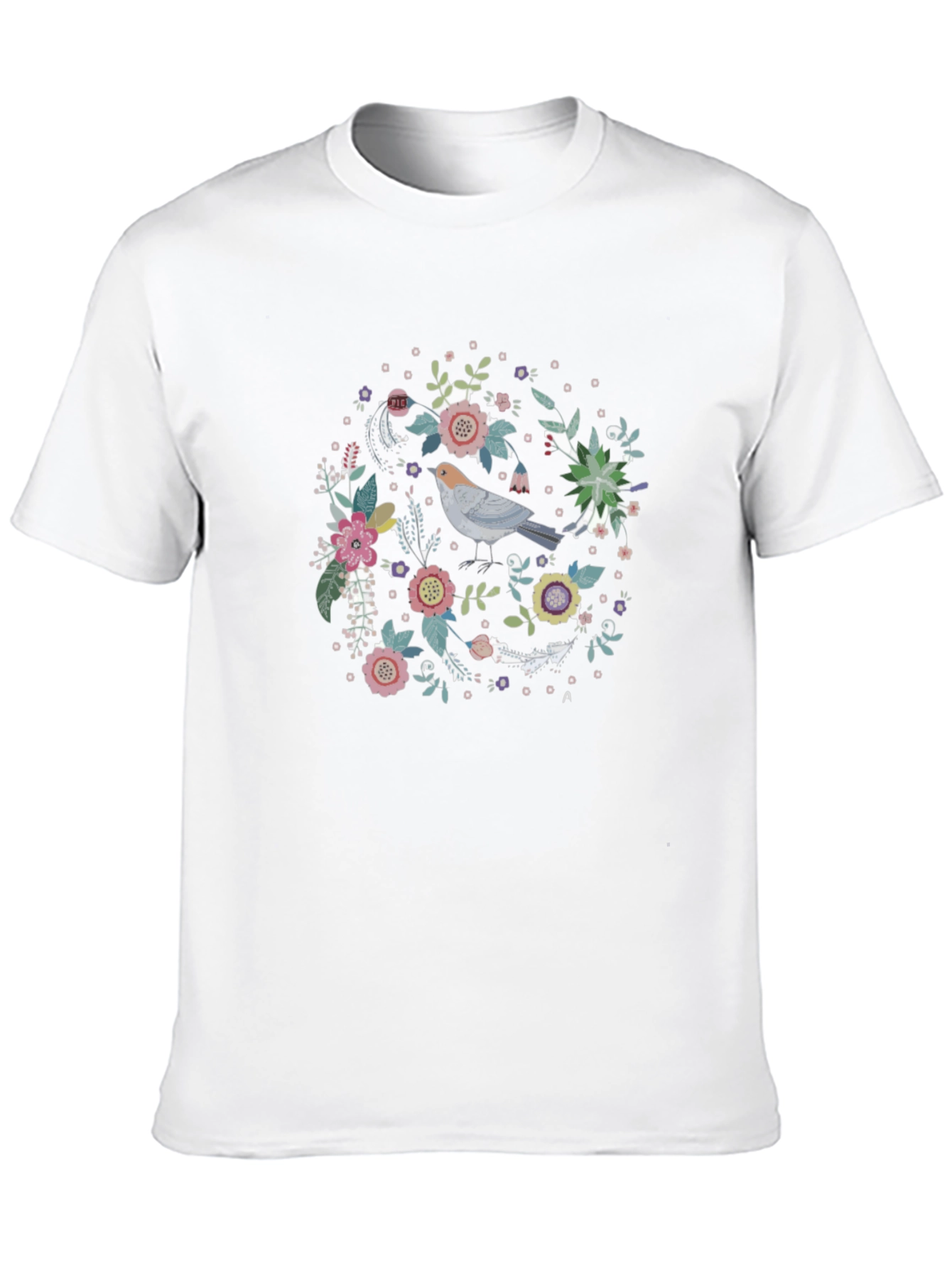 Floral Bird Graphic Tee - Black